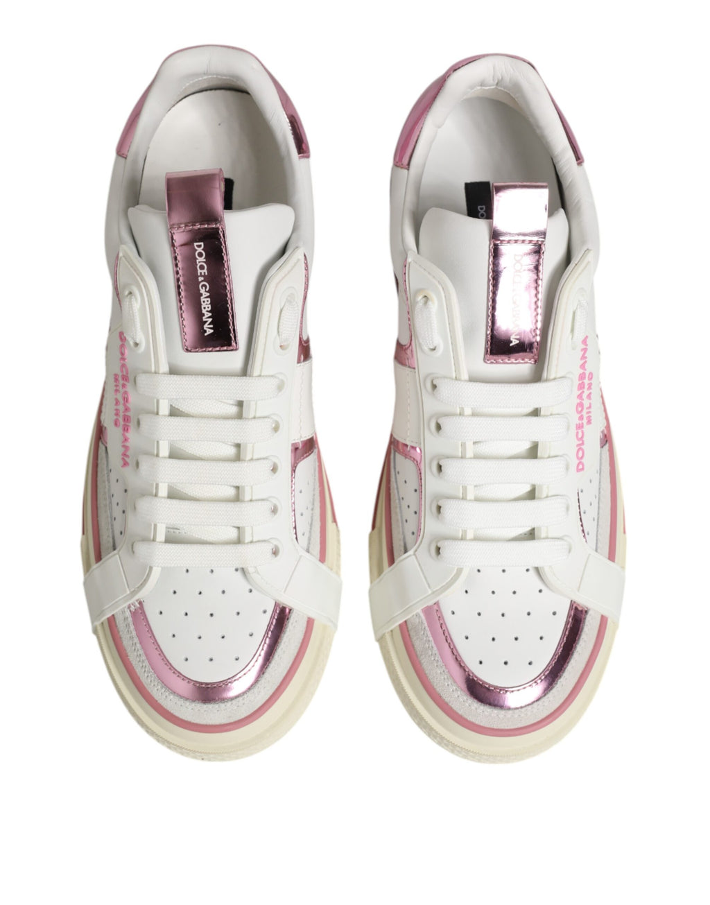 Dolce & Gabbana White Leather DG Logo Low Top Sneakers Shoes