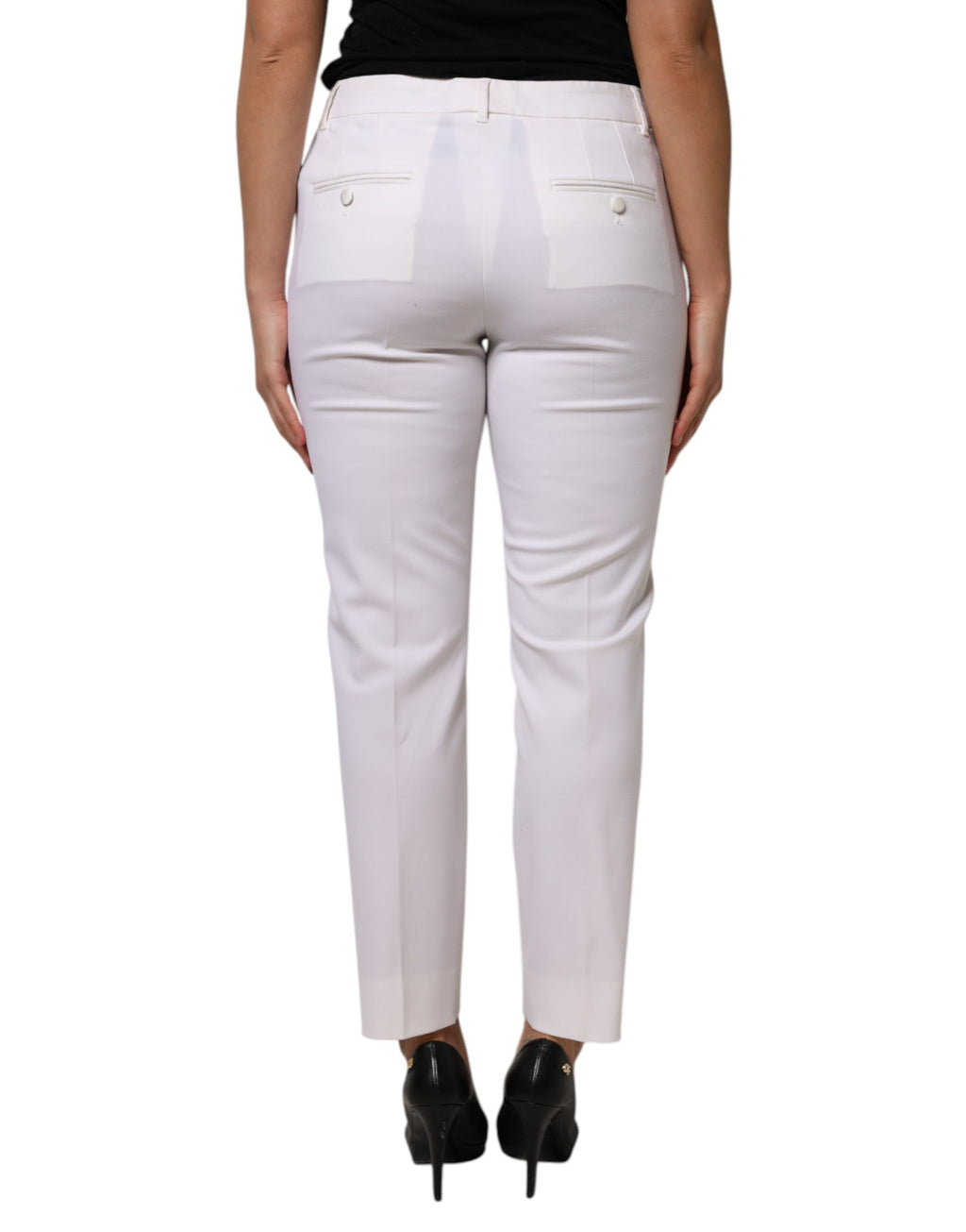 Dolce & Gabbana White Wool Mid Waist Tapered Pants
