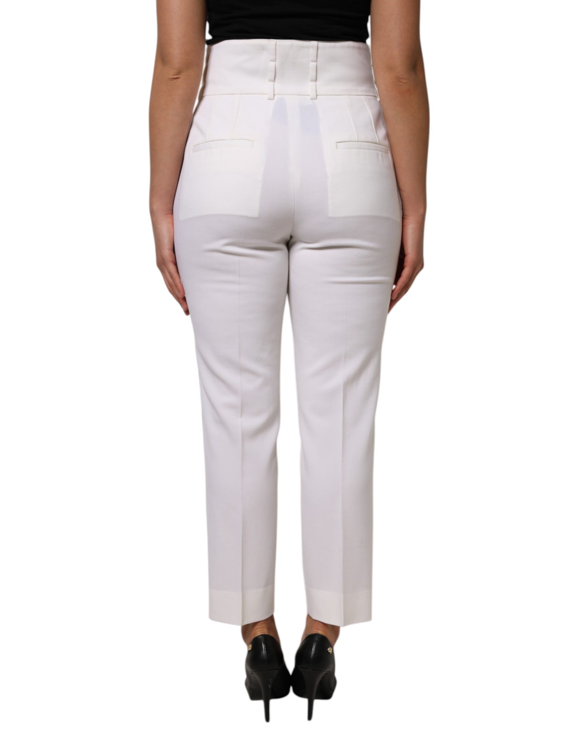 Dolce & Gabbana White Wool High Waist Tapered Pants