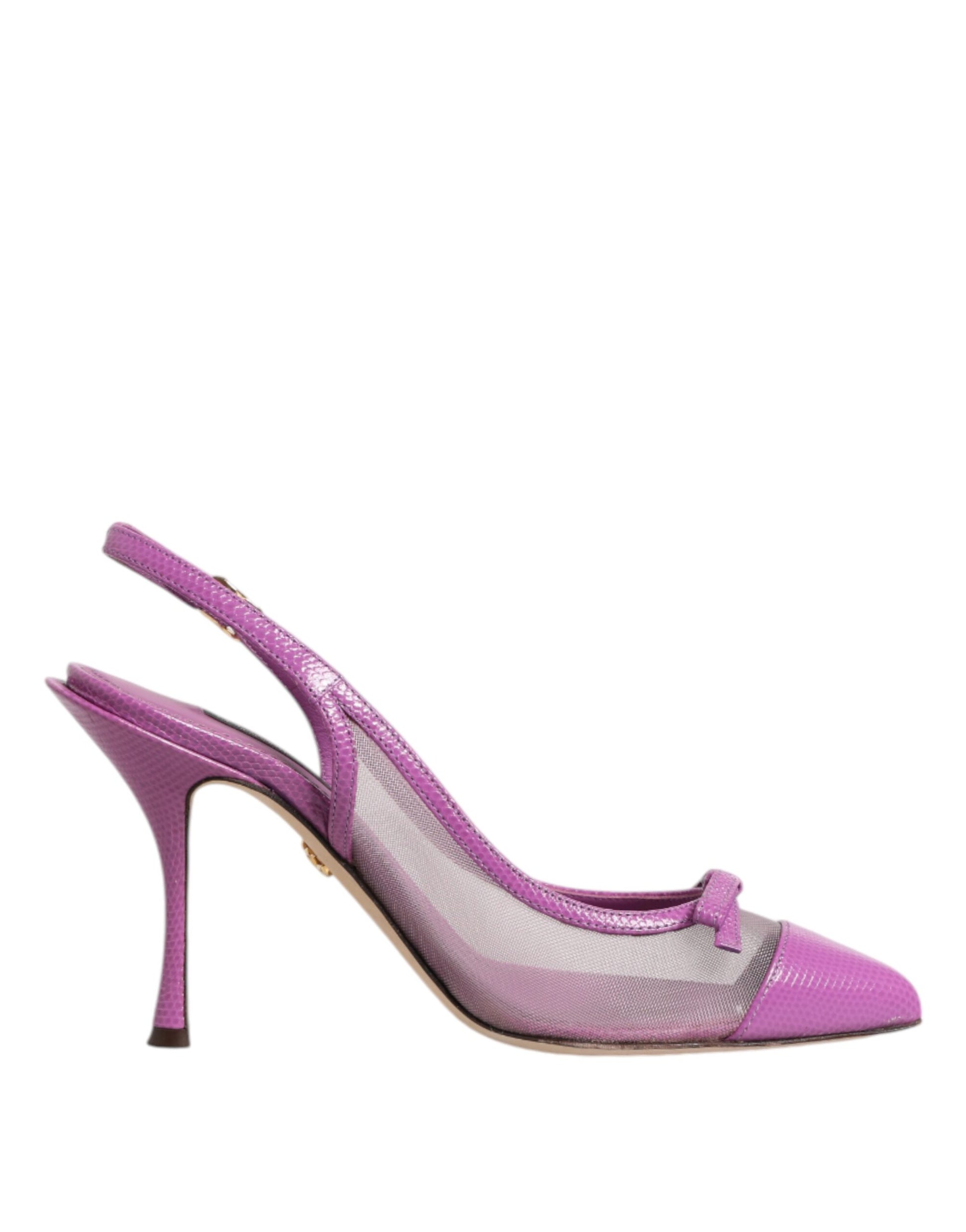 Dolce & Gabbana Purple Leather Mesh High Heels Slingback Shoes