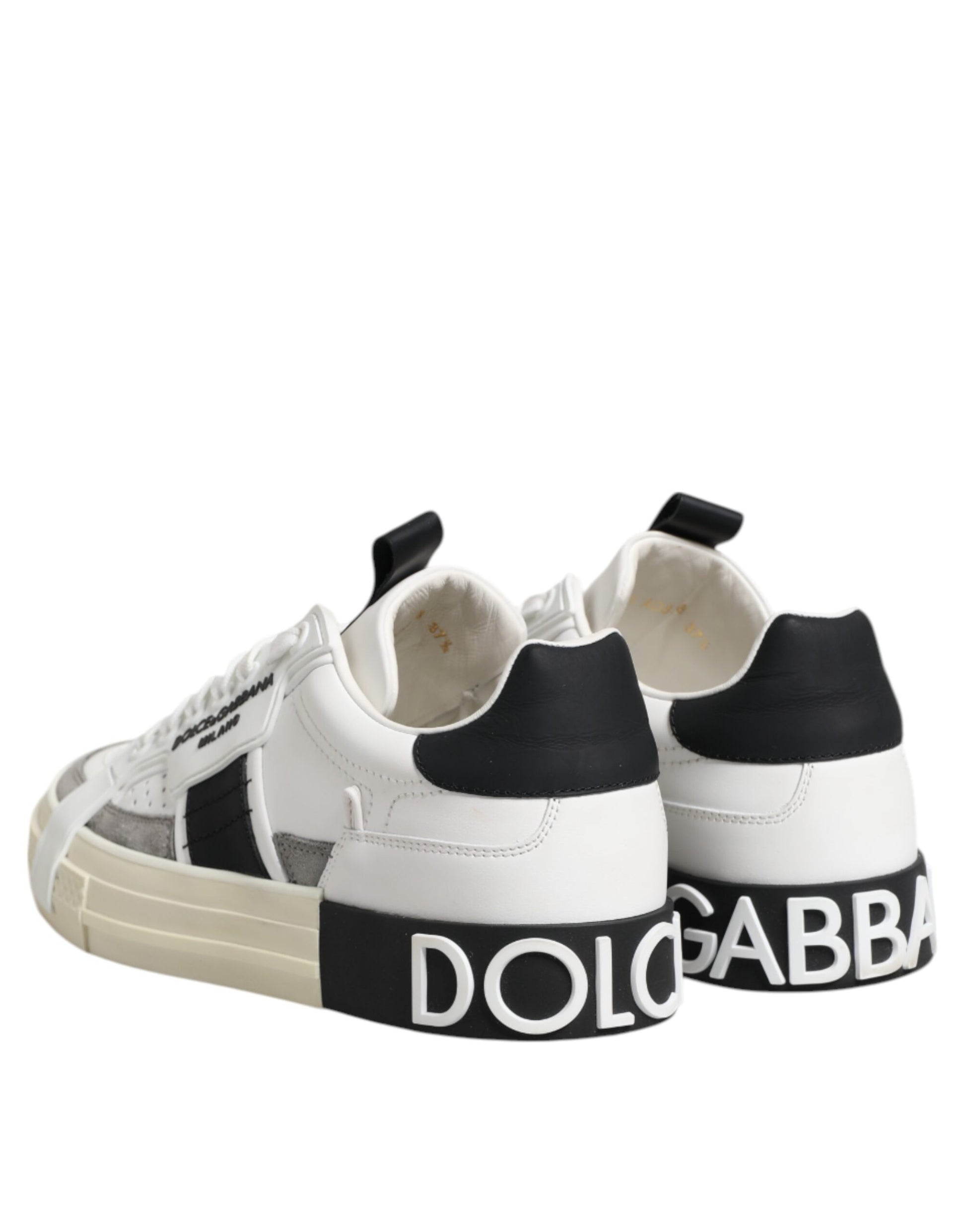 Dolce & Gabbana White Black Leather Low Top Sneakers Shoes