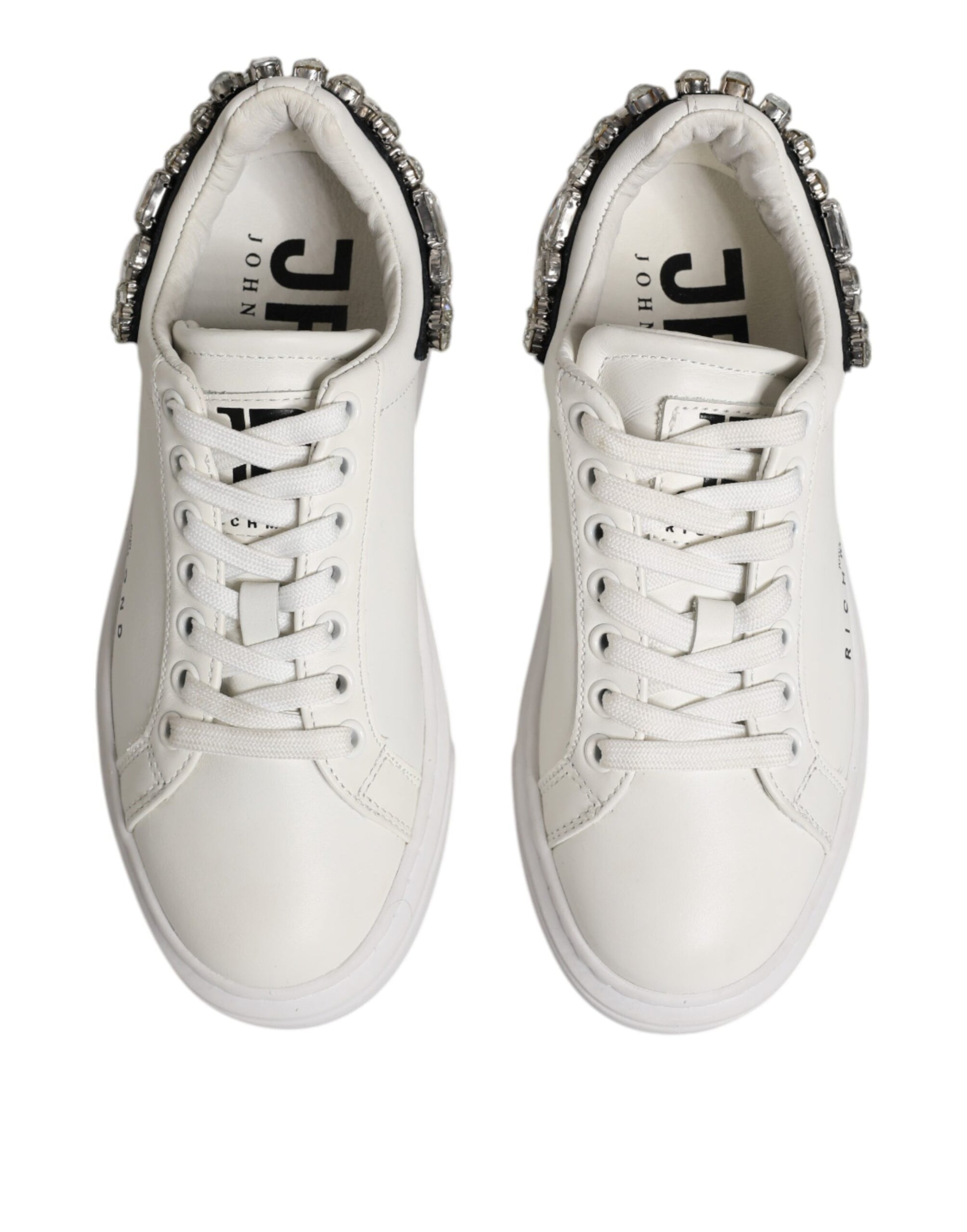John Richmond White Rhinestone Embellished Sneakers Shoes