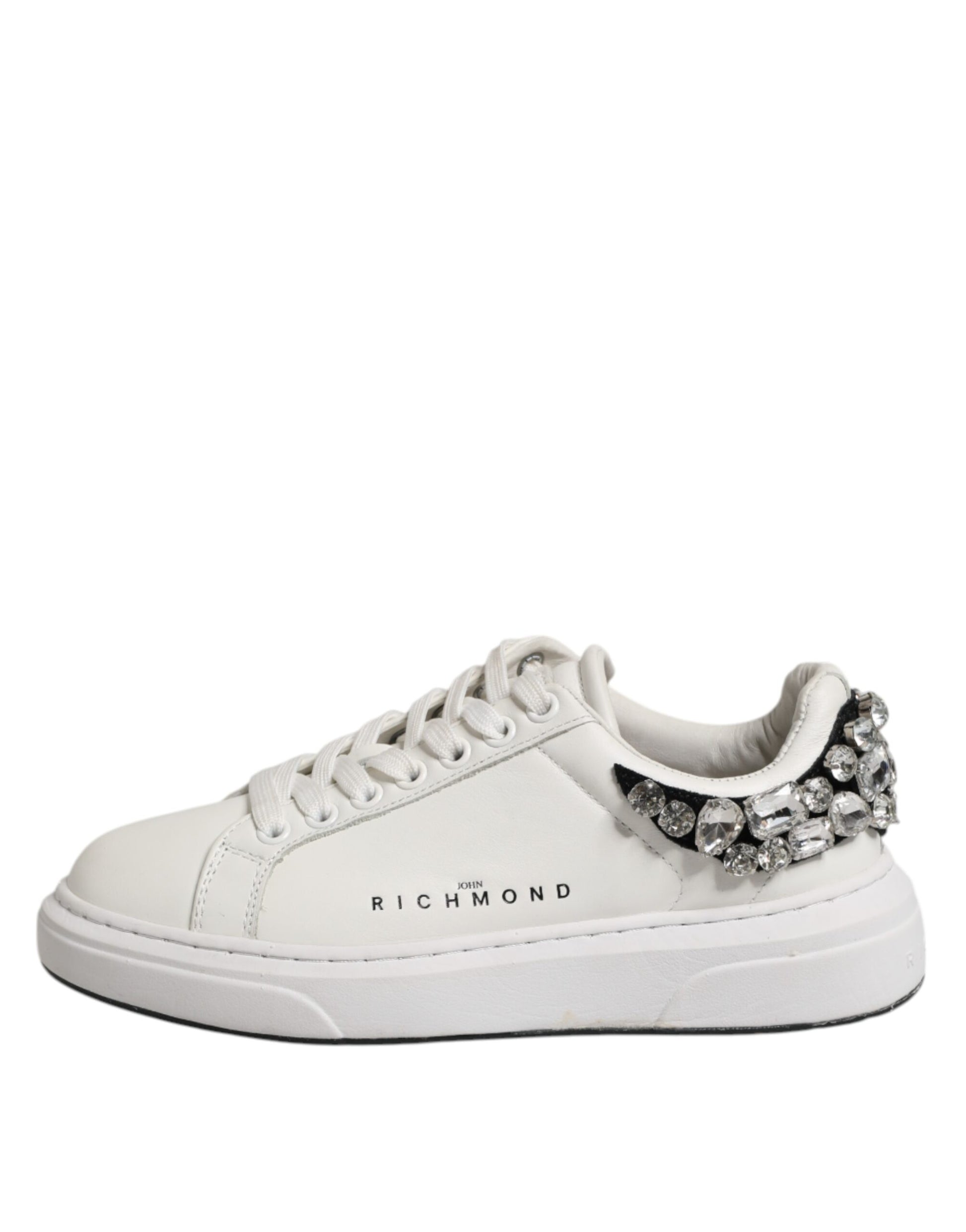 John Richmond White Rhinestone Embellished Sneakers Shoes