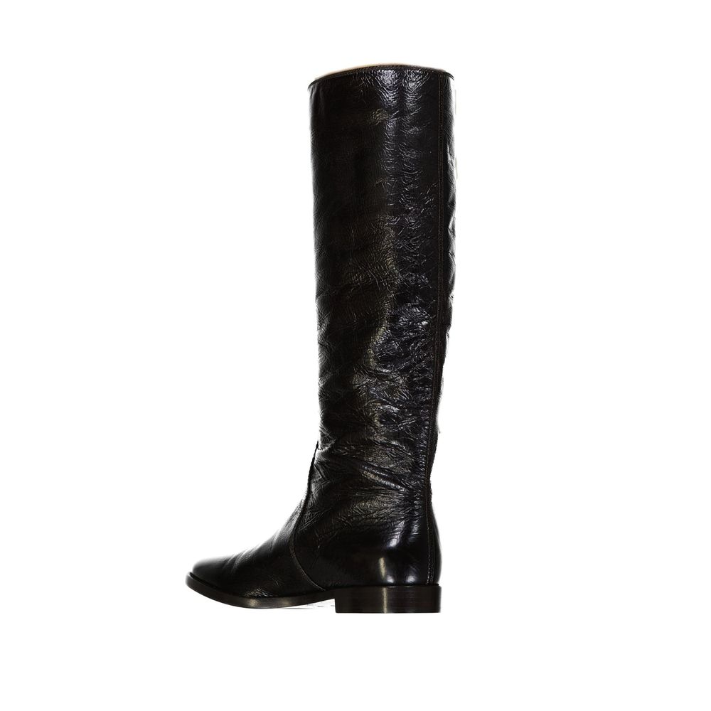 Sergio Rossi Black Calfskin Over The Knee