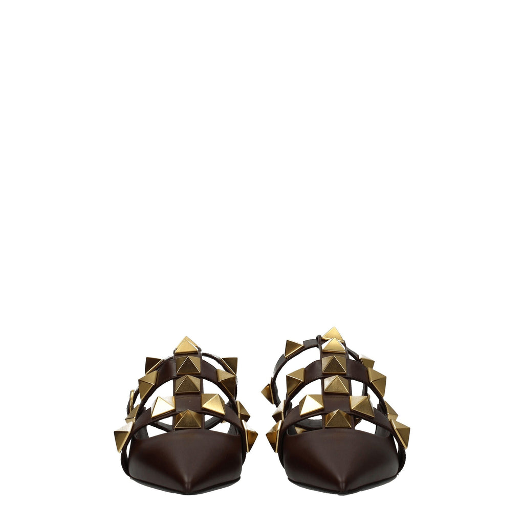 Valentino Garavani Brown Leather Flat Sandals