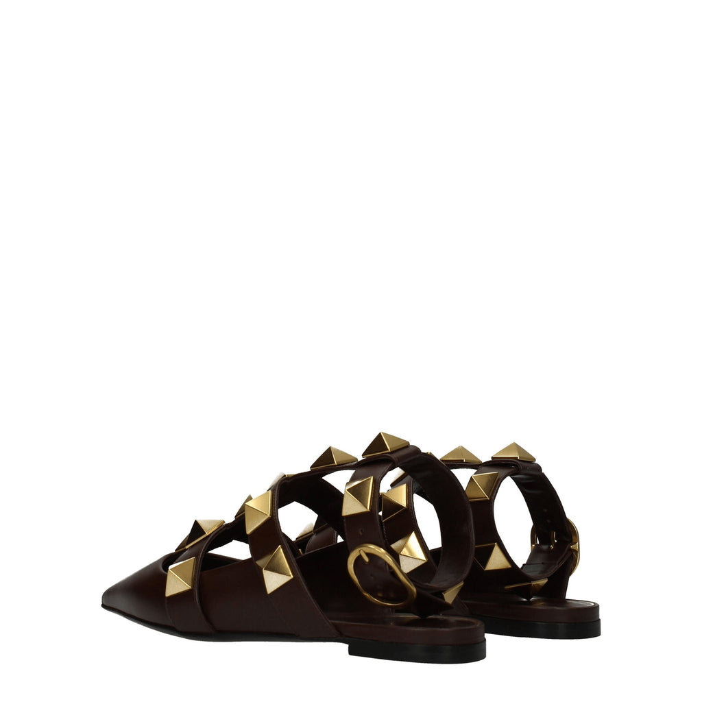 Valentino Garavani Brown Leather Flat Sandals
