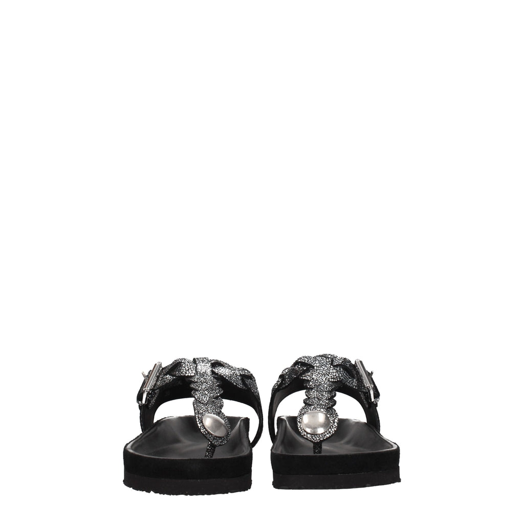 Isabel Marant Black Leather Flip-Flop Sandals