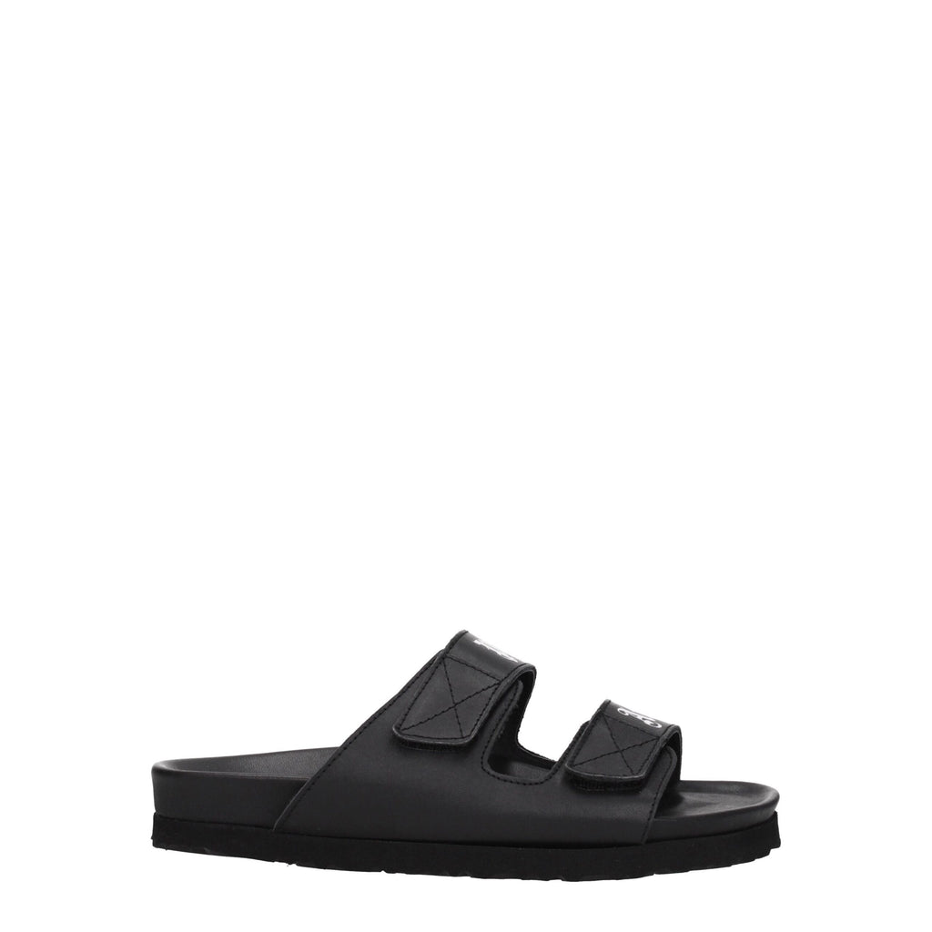 Palm Angels Black Leather Flat Sandals