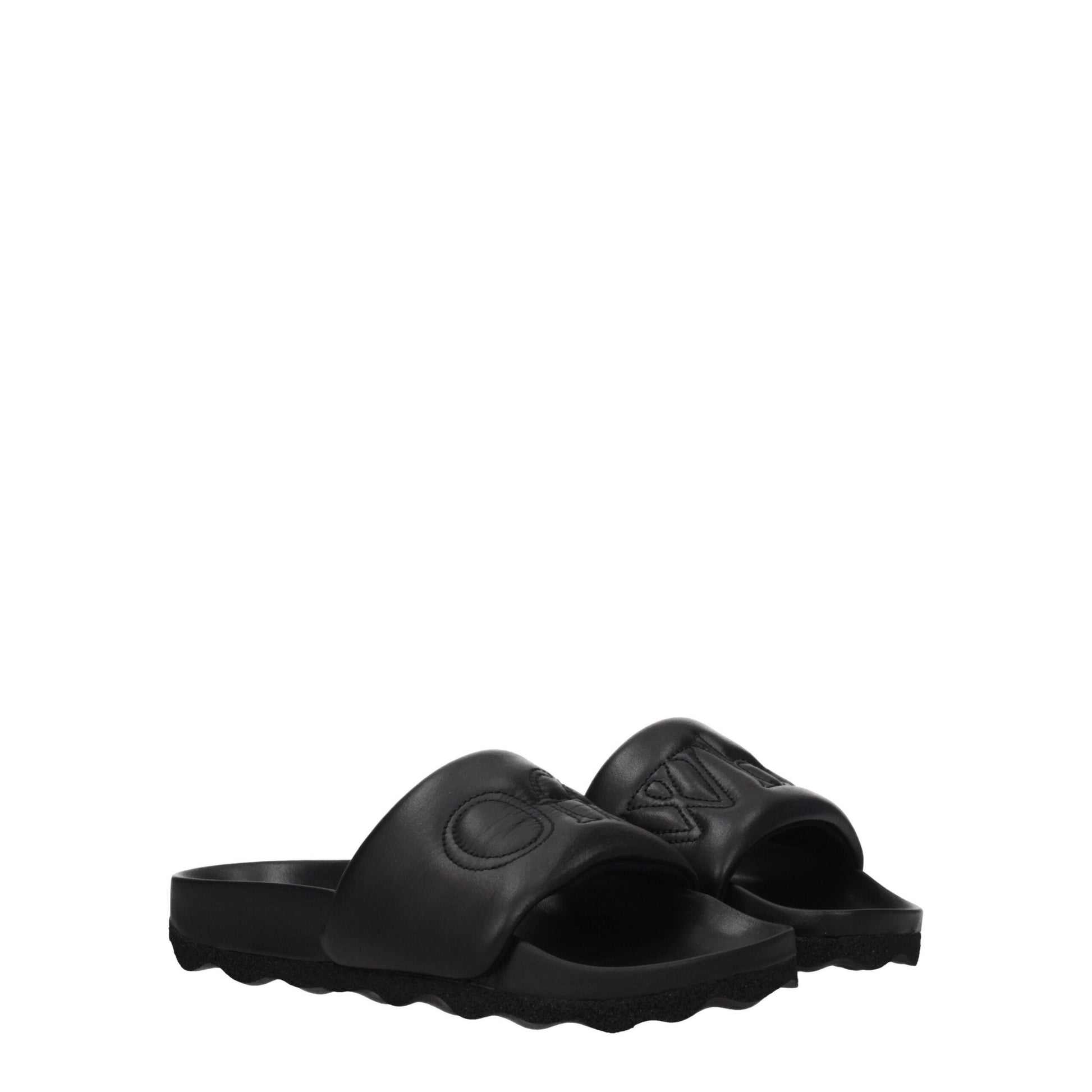 Off-White Black Leather Slippers