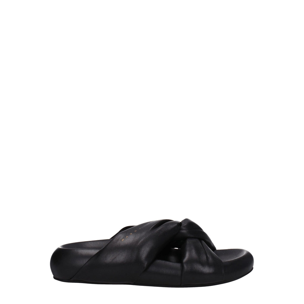 Marni Black Leather Slippers