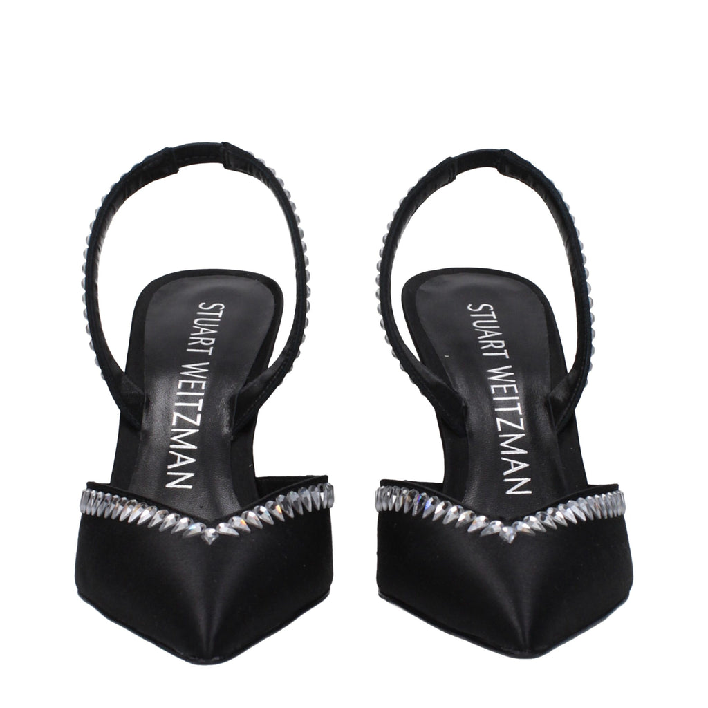 Stuart Weitzman Black Satin Stiletto Heel Sandals