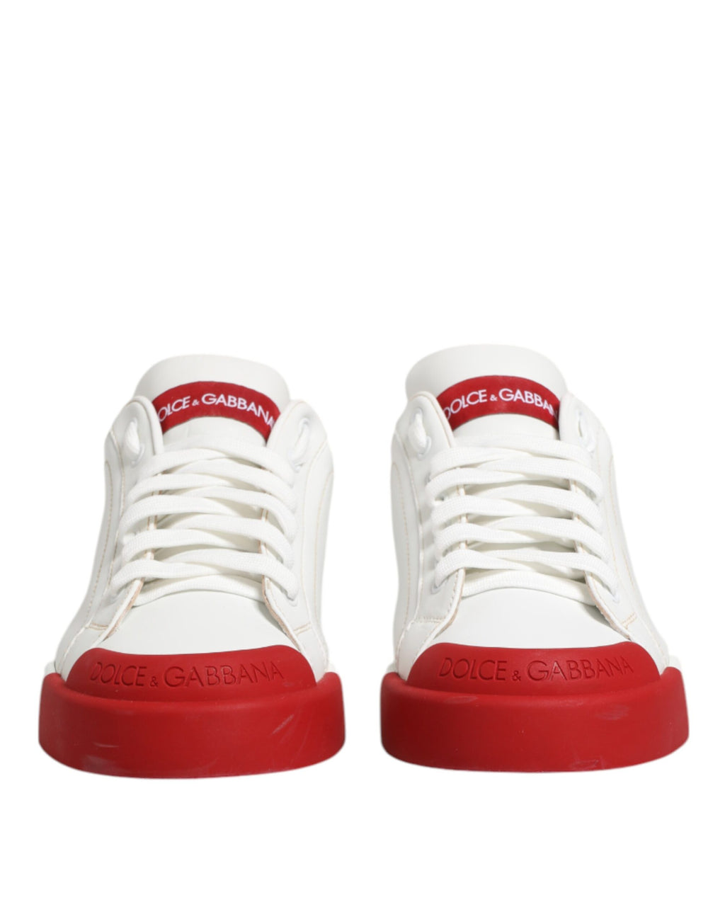 Dolce & Gabbana White Red Leather Lace Up Sneakers Shoes