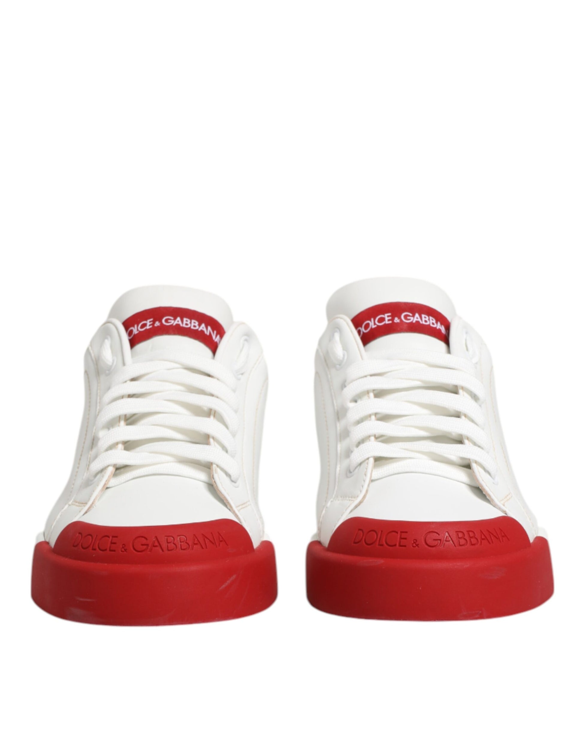 Dolce & Gabbana White Red Leather Lace Up Sneakers Shoes