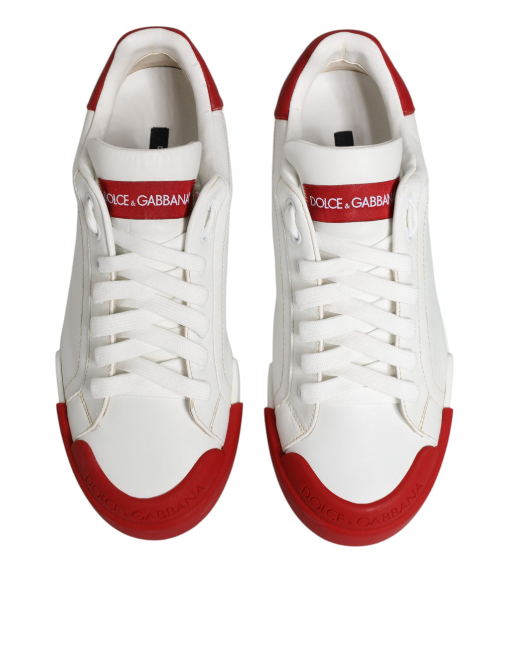Dolce & Gabbana White Red Leather Lace Up Sneakers Shoes