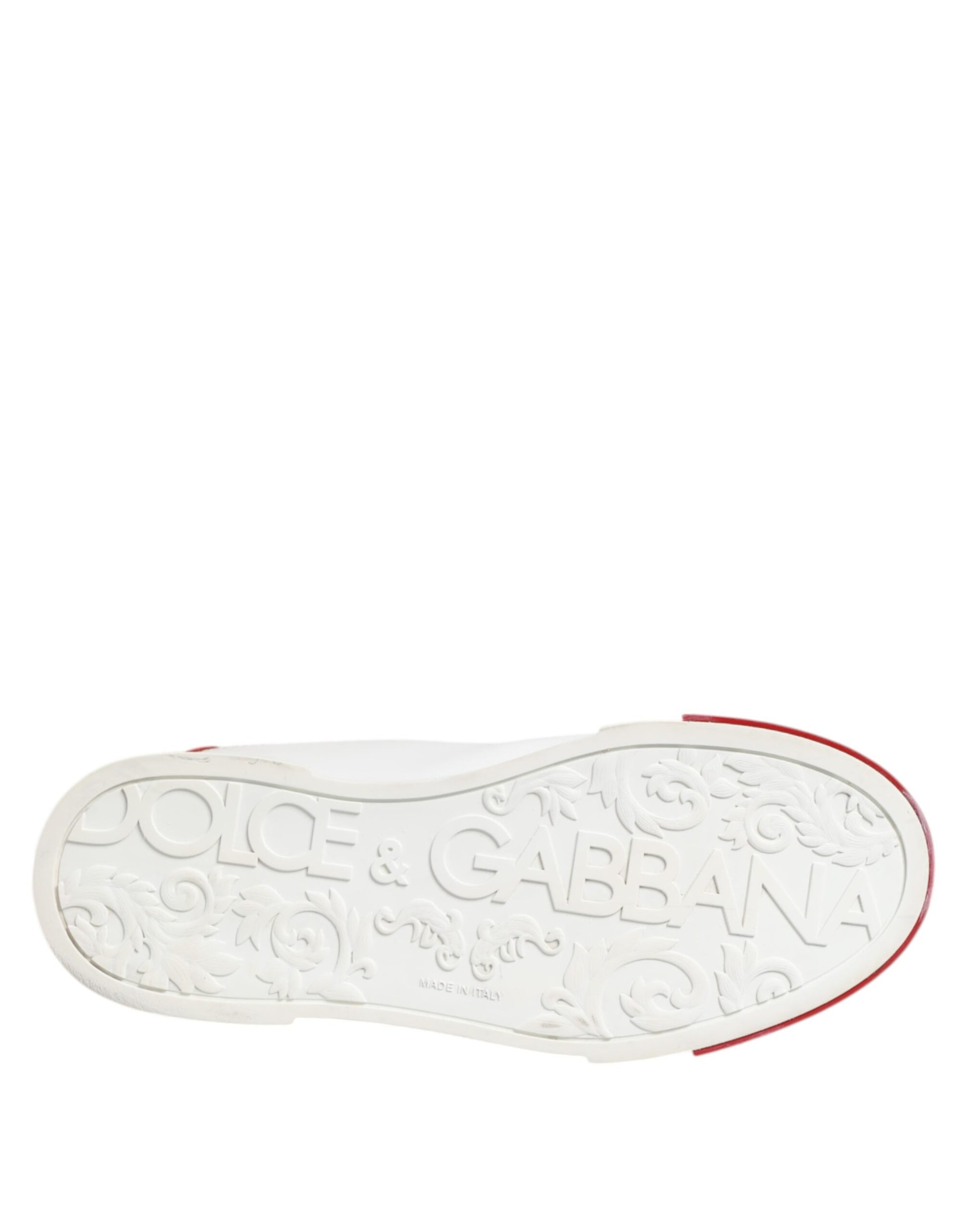 Dolce & Gabbana White Red Leather Lace Up Sneakers Shoes