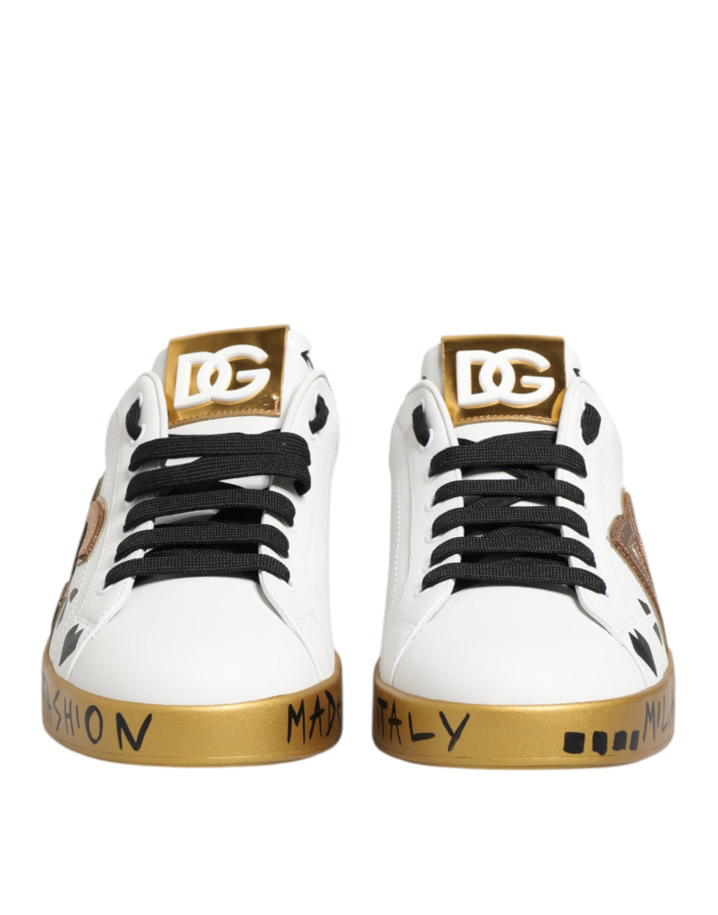 Dolce & Gabbana White Gold Crystal Portofino Sneakers Shoes