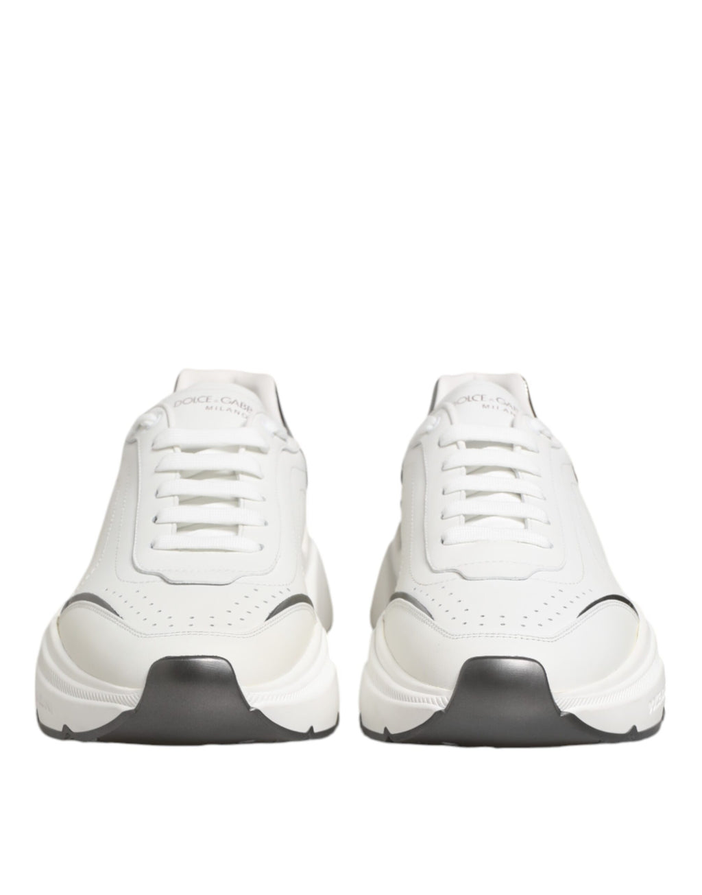 Dolce & Gabbana White Silver DAYMASTER Leather Sneakers Shoes