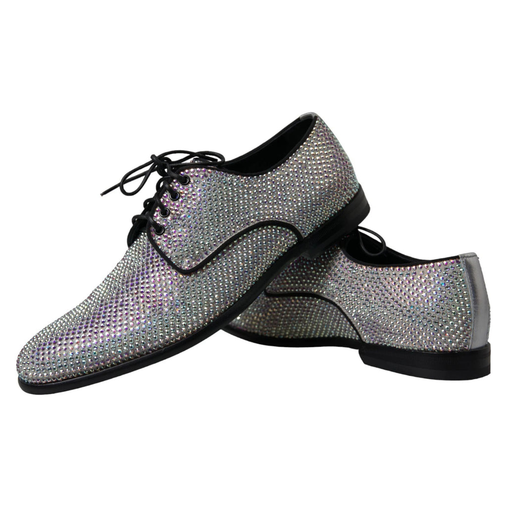 Dolce & Gabbana Silver Leather Rhinestones Derby Shoes