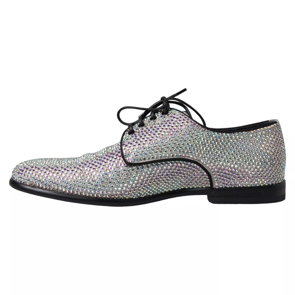 Dolce & Gabbana Silver Leather Rhinestones Derby Shoes