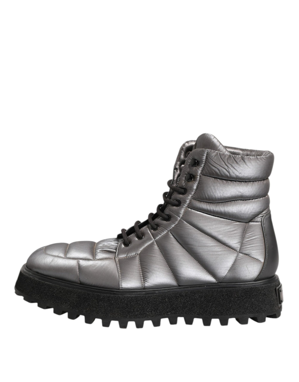 Dolce & Gabbana Silver Padded Mid Calf Lace Up Boots Shoes