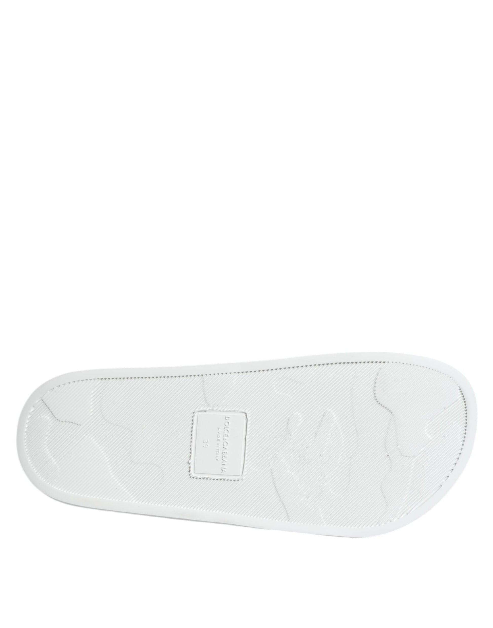 Dolce & Gabbana White Black Leather Sandals Beachwear Shoes