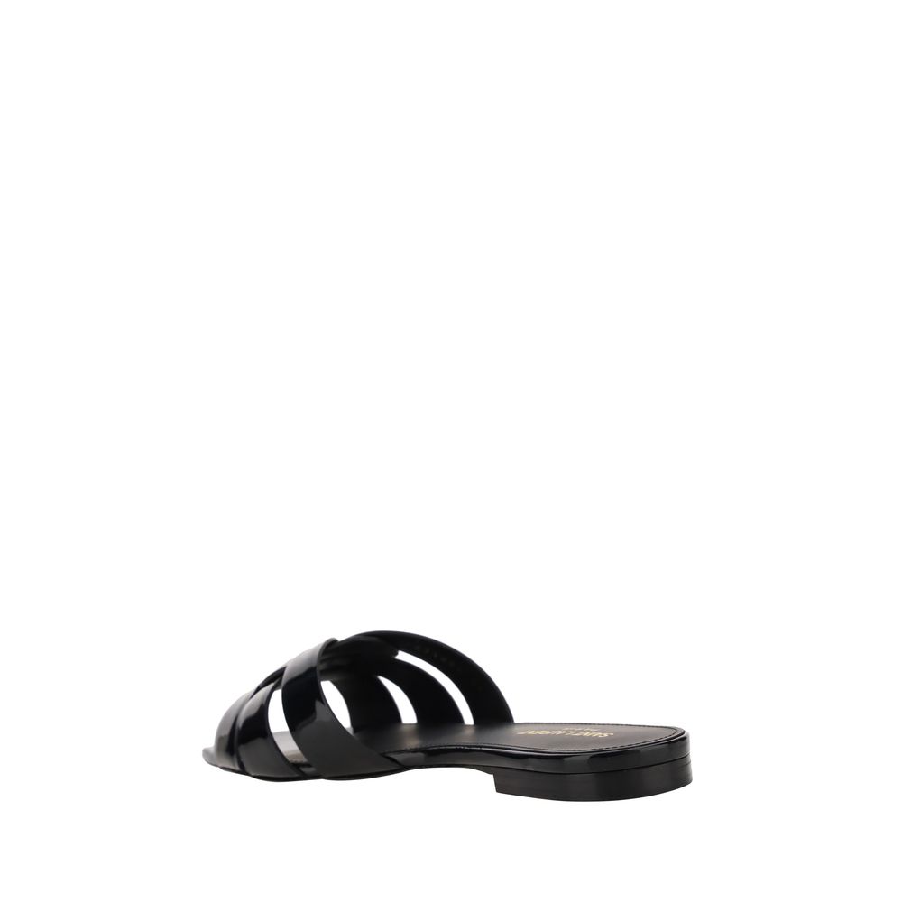 Saint Laurent Black Calf Leather Bos Taurus Flat Sandals