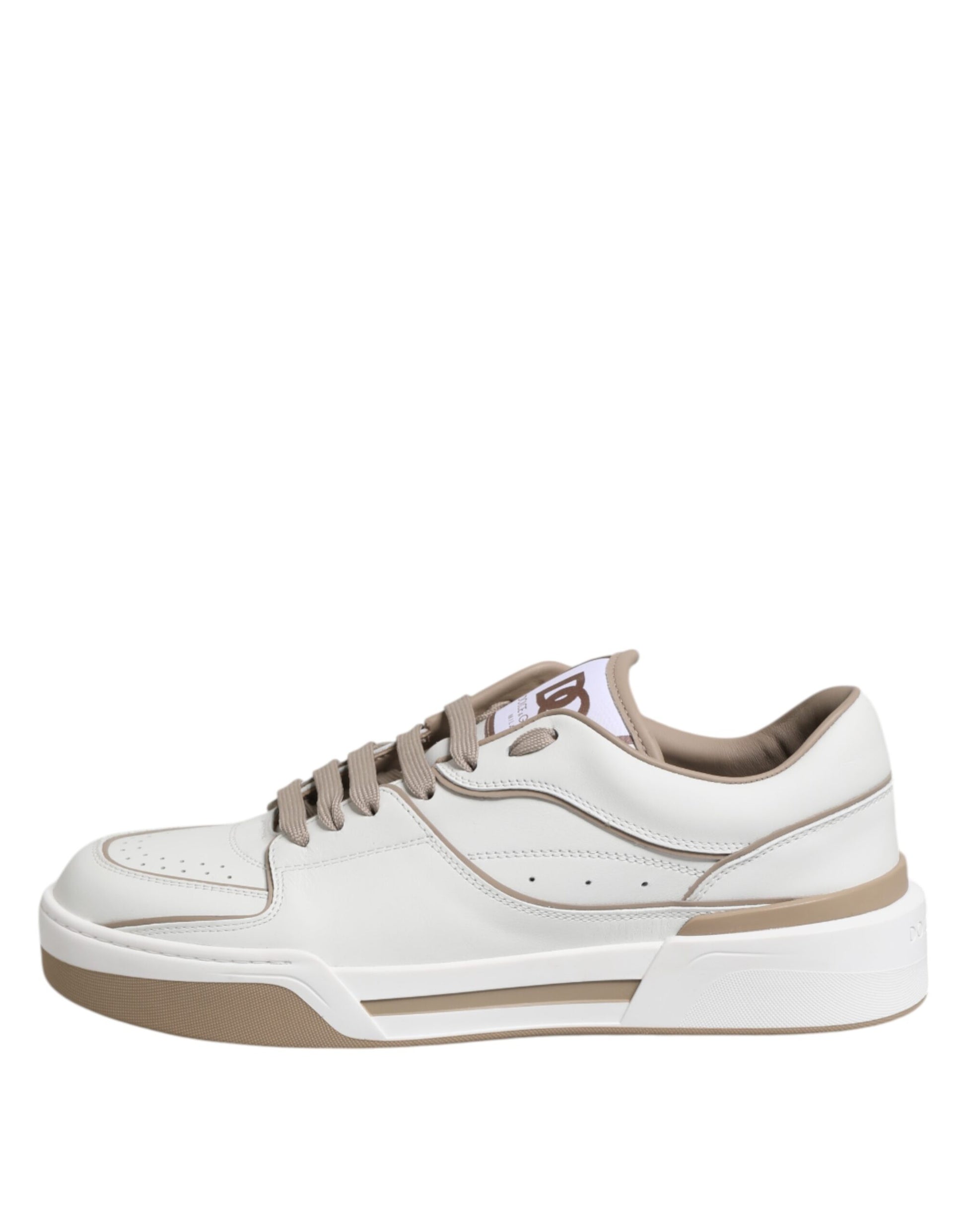 Dolce & Gabbana White Brown Leather Low Top Men Sneakers Shoes