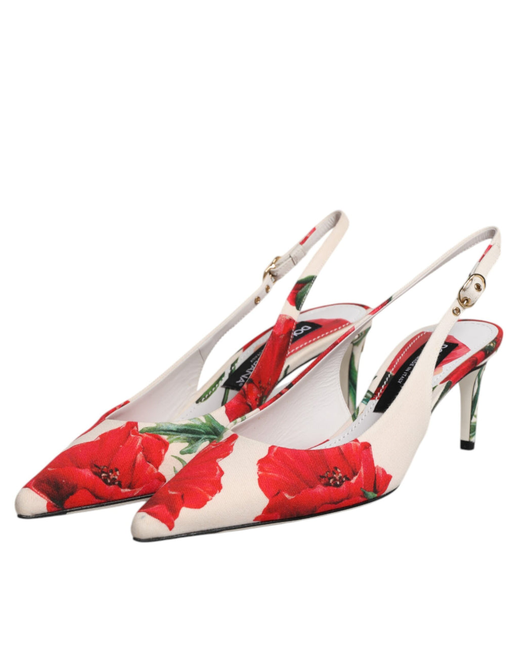 Dolce & Gabbana White Floral Heels Slingback Sandals Shoes