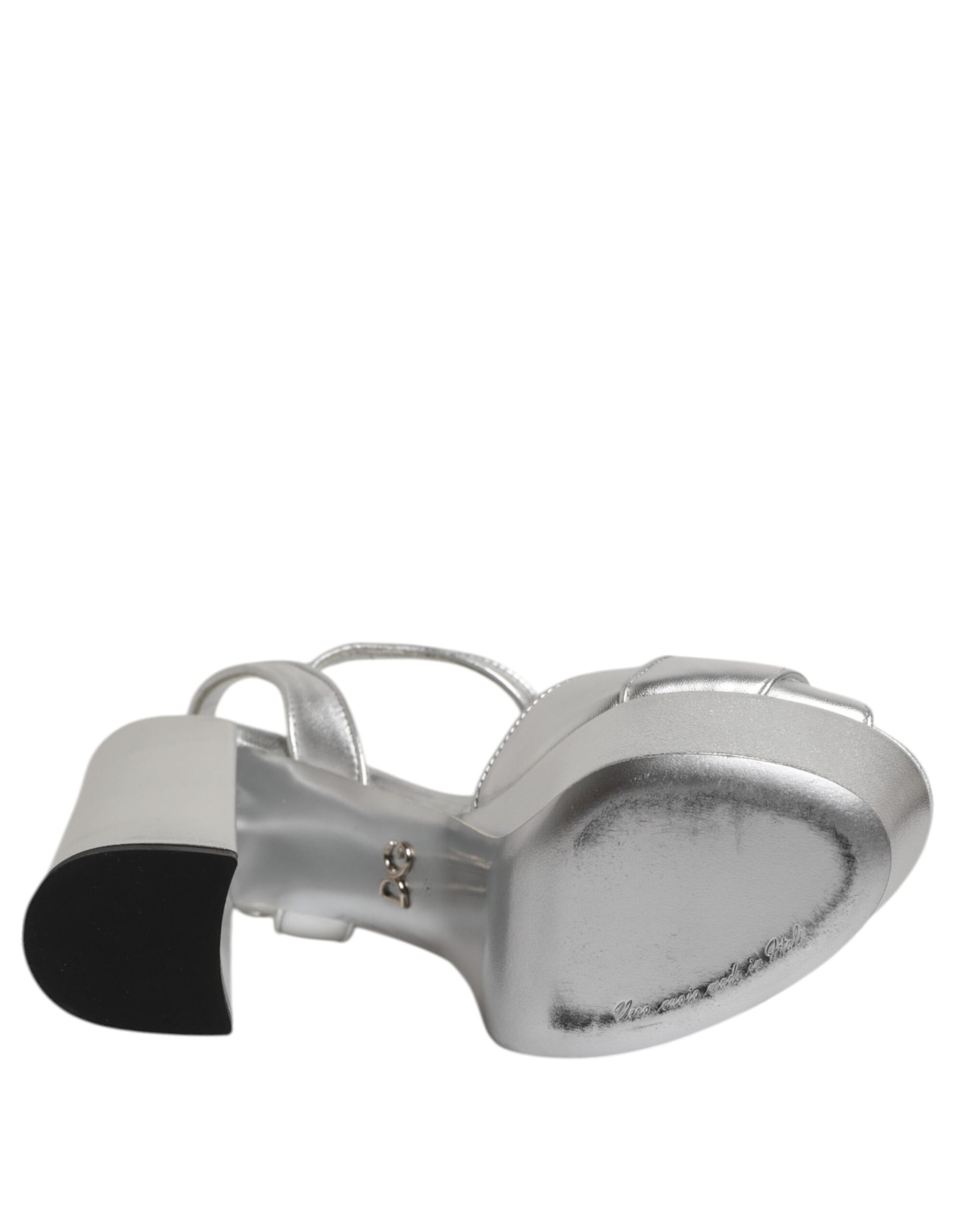 Dolce & Gabbana Silver Logo Ankle Strap Heels Sandals Shoes