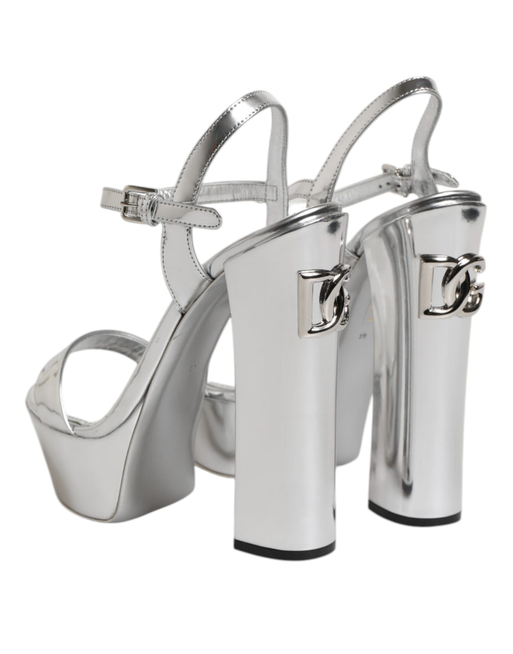 Dolce & Gabbana Silver Leather Platform Keira Sandals Shoes