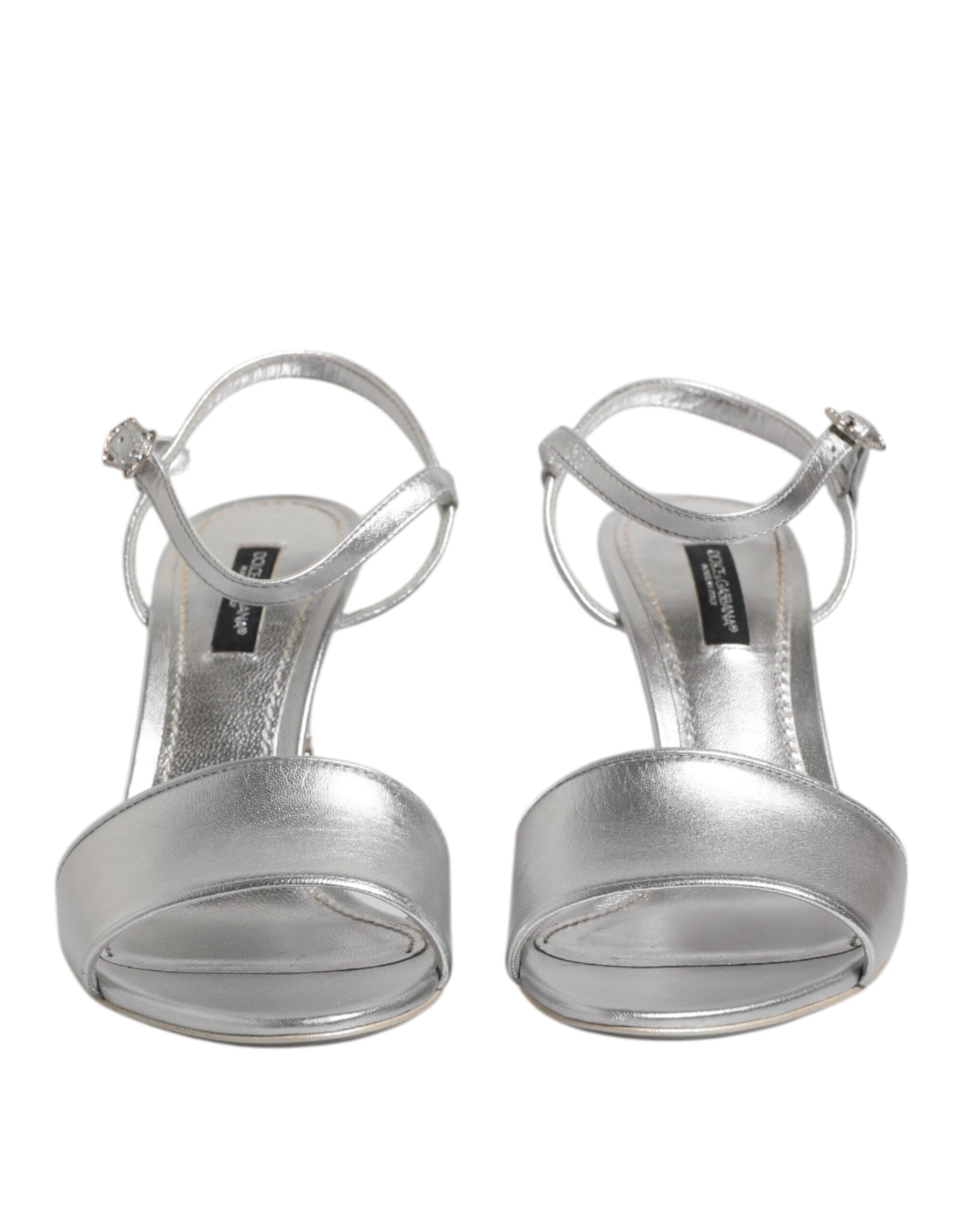 Dolce & Gabbana Silver Leather DG Heels Keira Sandals Shoes