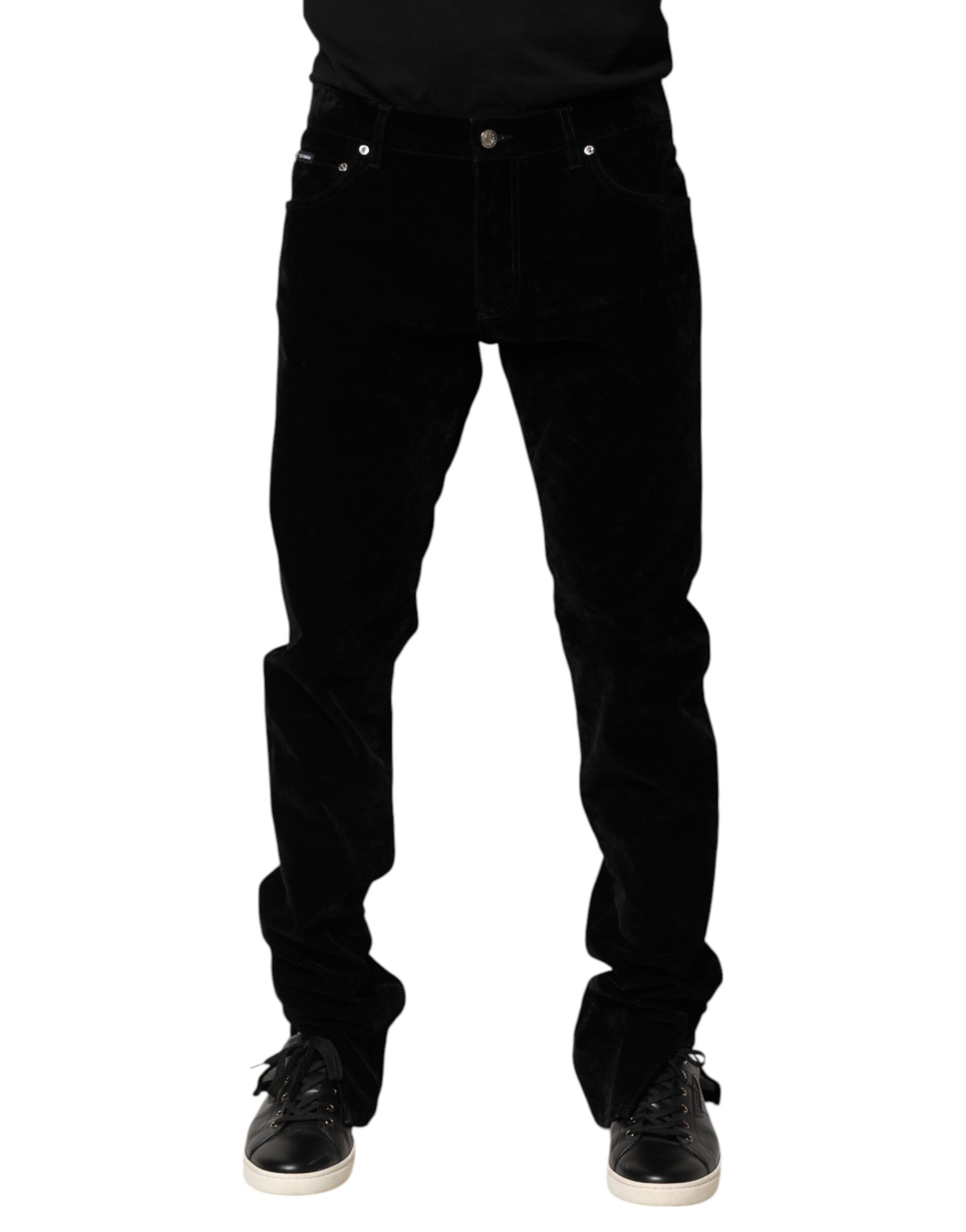 Dolce & Gabbana Black Cotton Men Dress Formal Trouser Pants