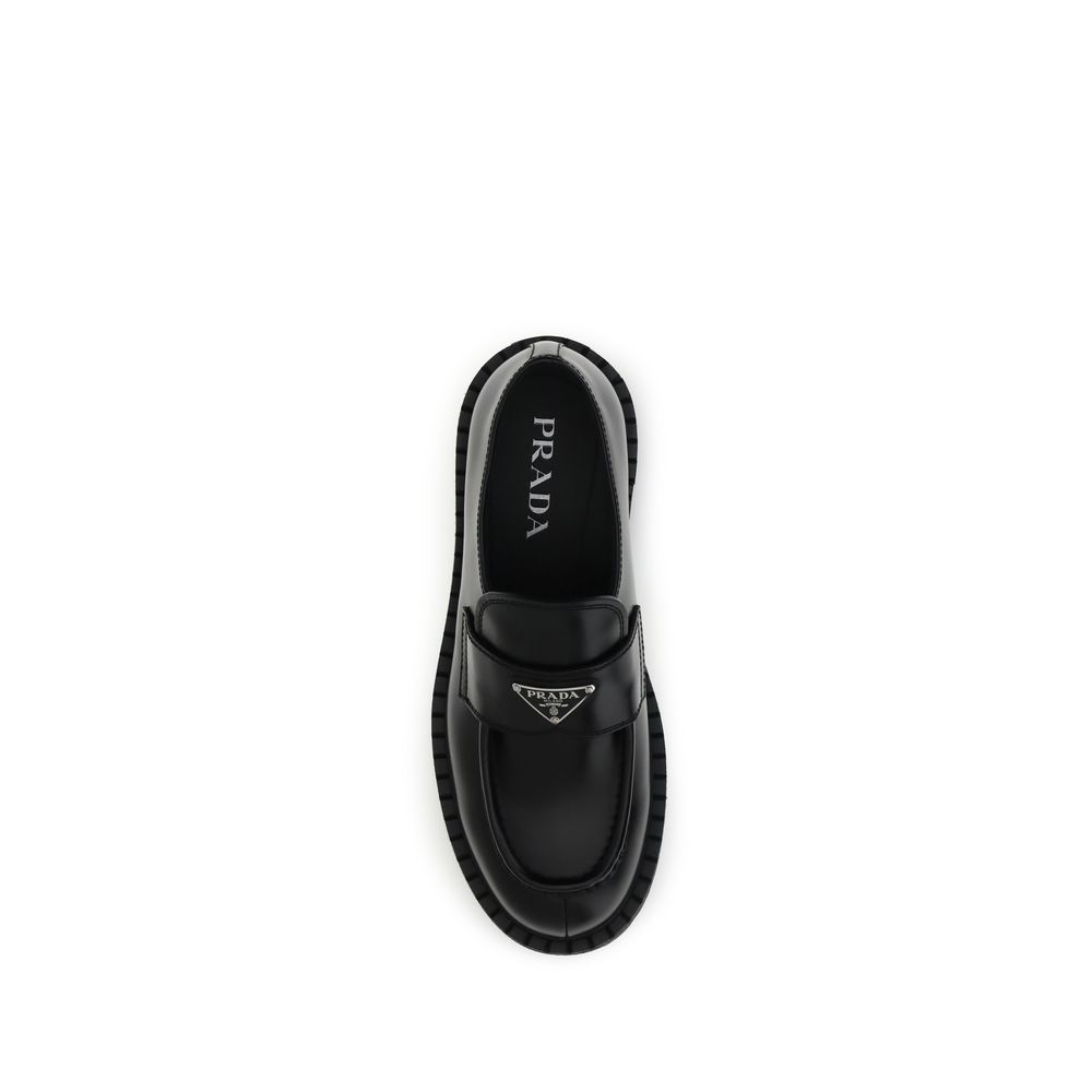 Prada Black Calf Leather Bos Taurus Slip-On Loafers