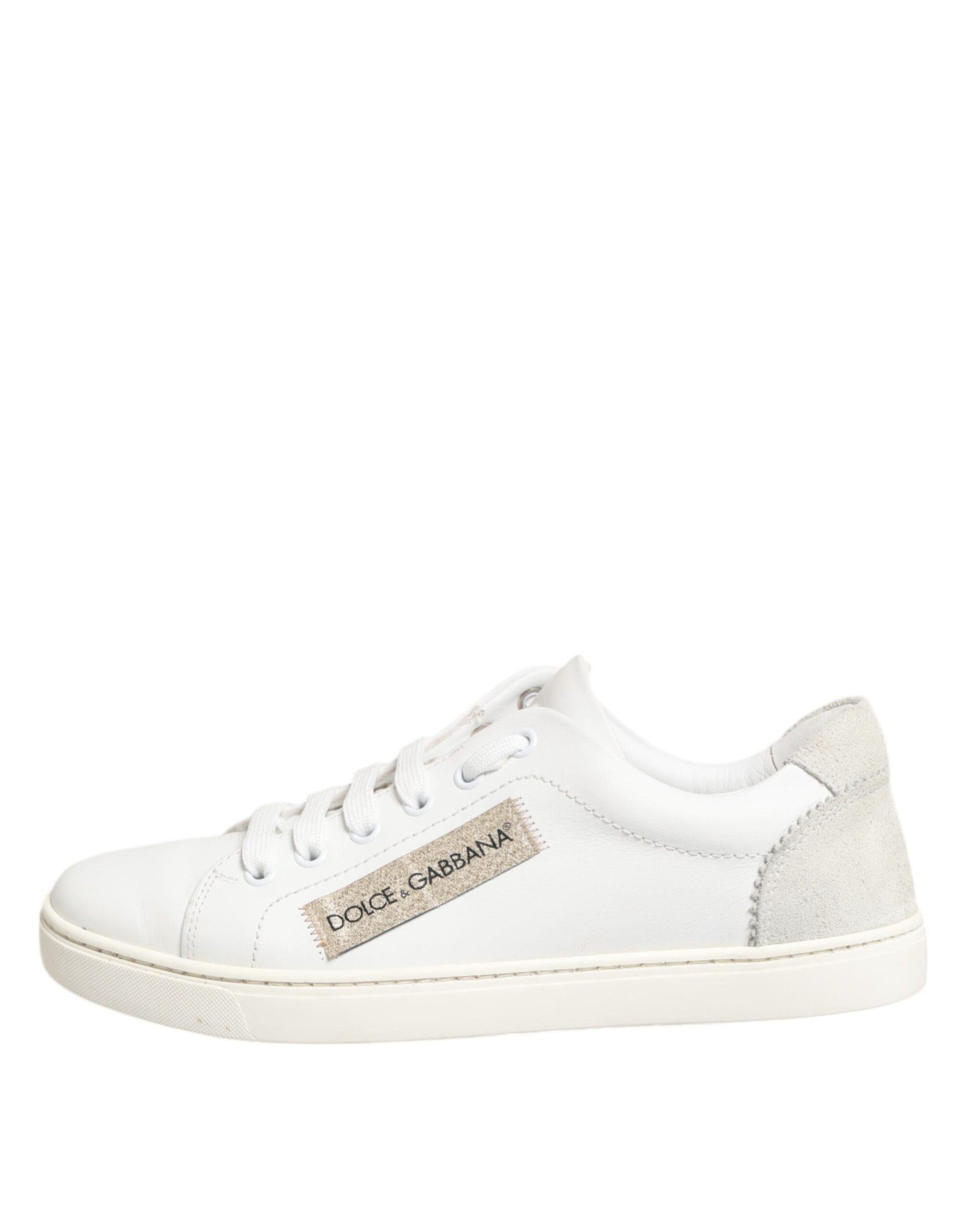 Dolce & Gabbana White Gray Leather Low Top Sneakers Shoes