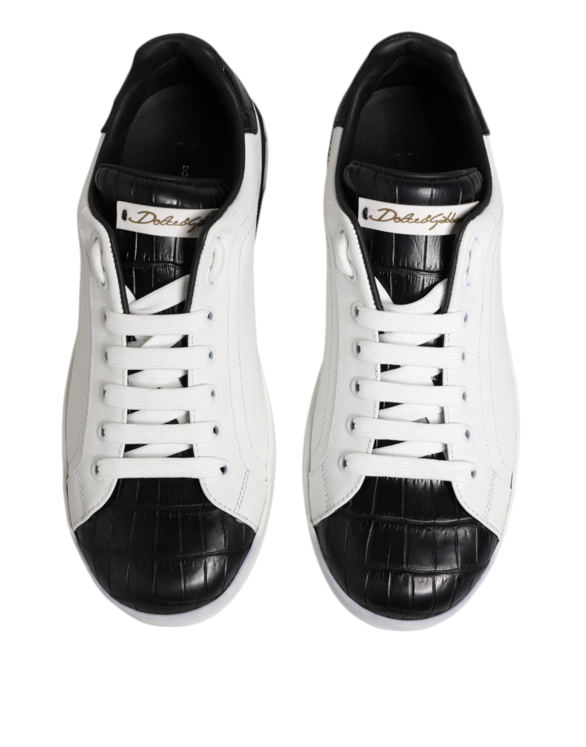 Dolce & Gabbana White Black Leather Portofino Sneaker Shoes