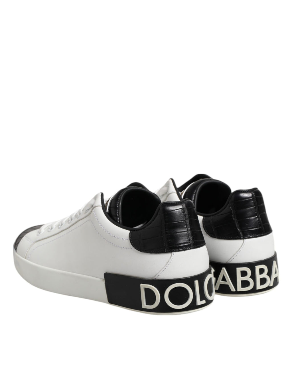 Dolce & Gabbana White Black Leather Portofino Sneaker Shoes