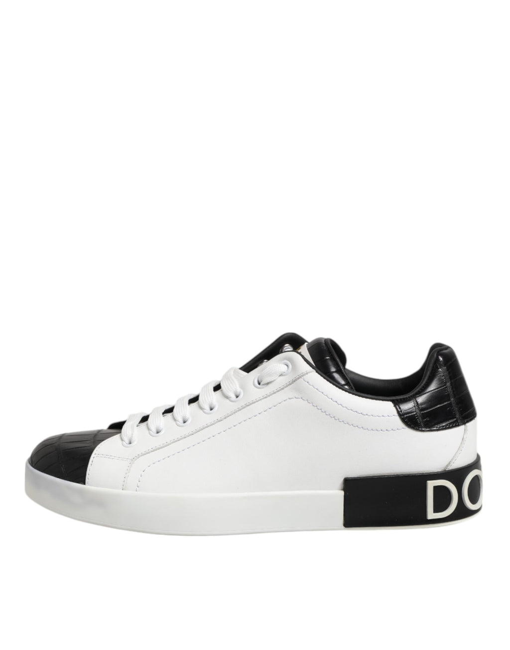 Dolce & Gabbana White Black Leather Portofino Sneaker Shoes