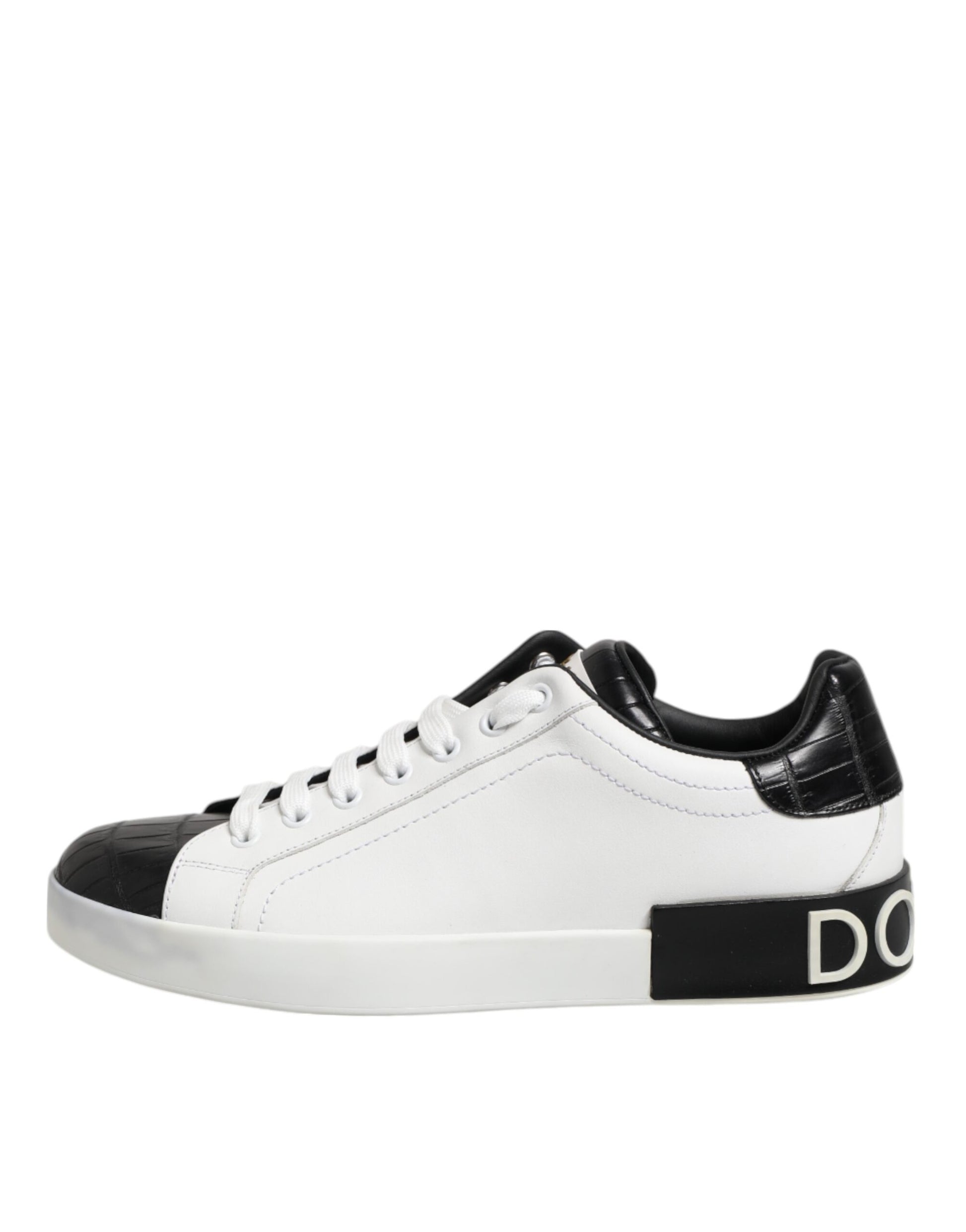 Dolce & Gabbana White Black Leather Portofino Sneaker Shoes