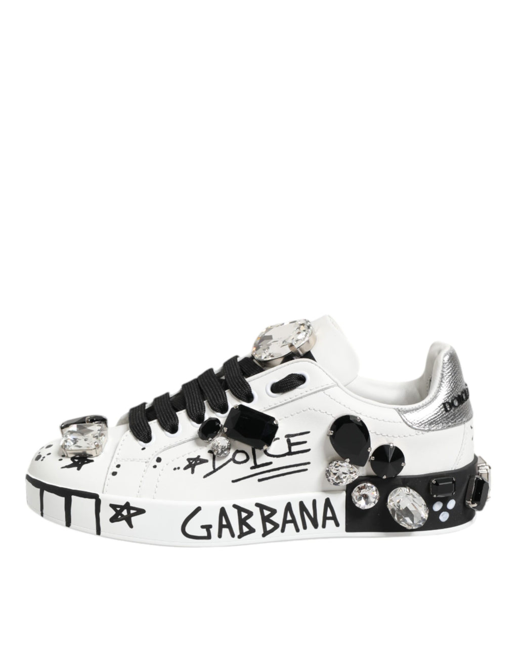 Dolce & Gabbana White Portofino Crystal Sneakers  Shoes