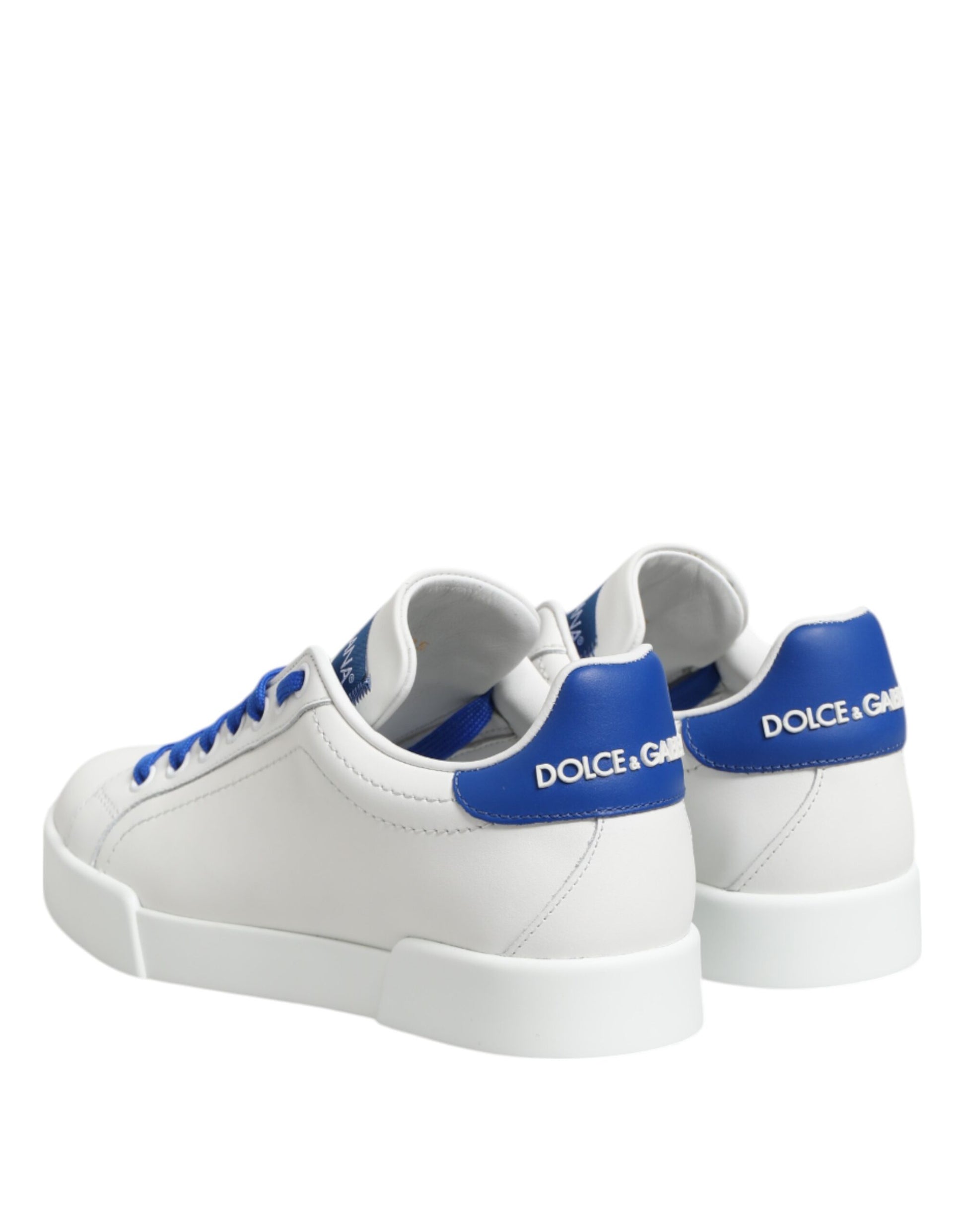 Dolce & Gabbana White Blue Leather Low Top Sneakers Shoes