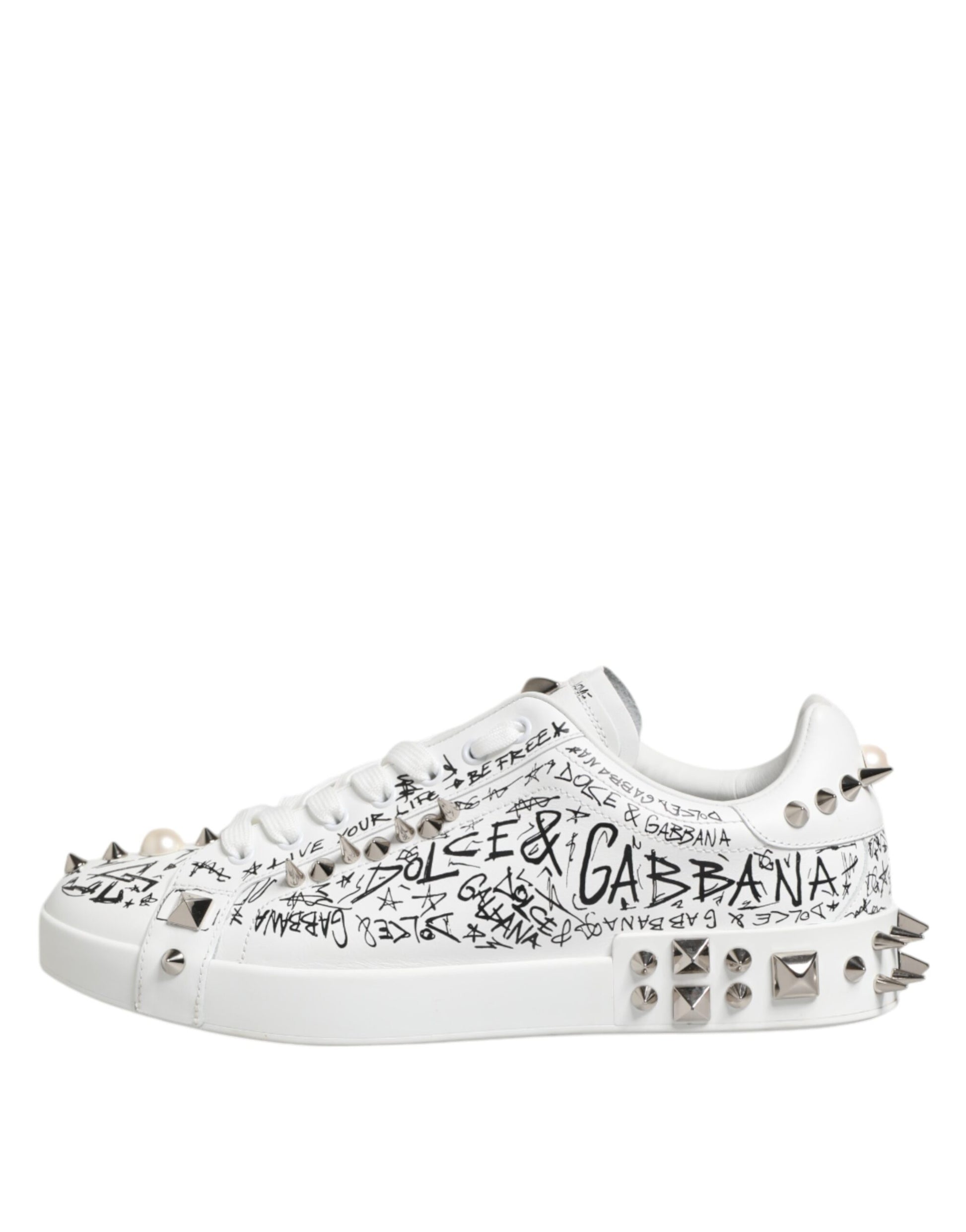 Dolce & Gabbana White Portofino Studded Men Sneakers Shoes