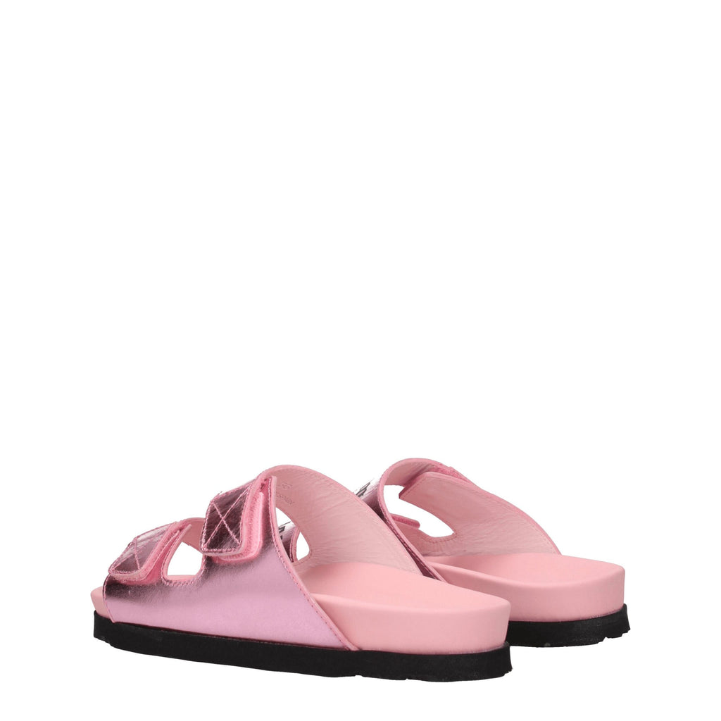 Palm Angels Pink Leather Slippers Sandals