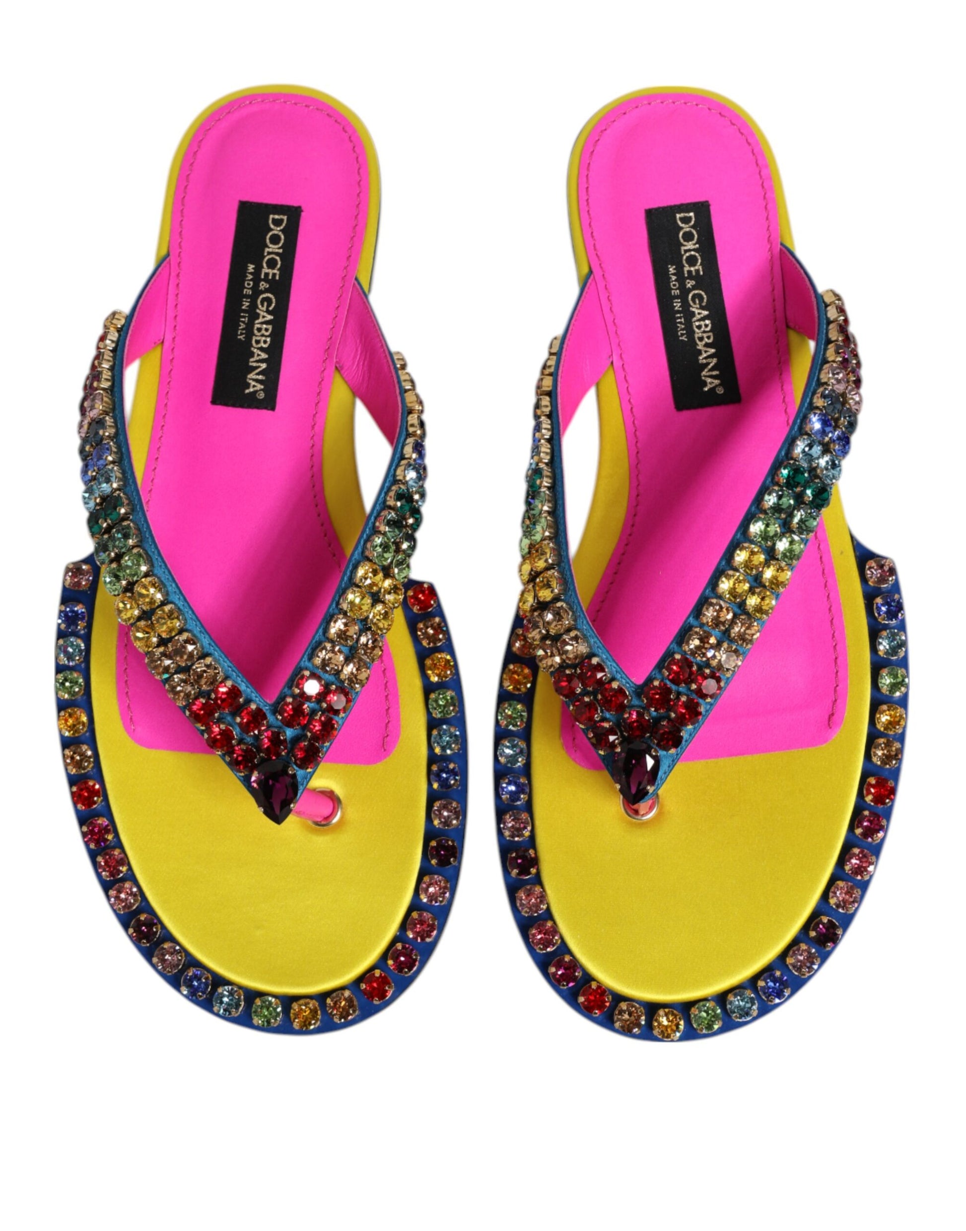 Dolce & Gabbana Multicolor Rhinestone Flip Flop Flat Sandals Shoes