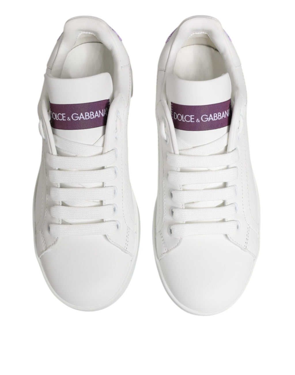Dolce & Gabbana White Purple Leather Low Top Sneakers Shoes