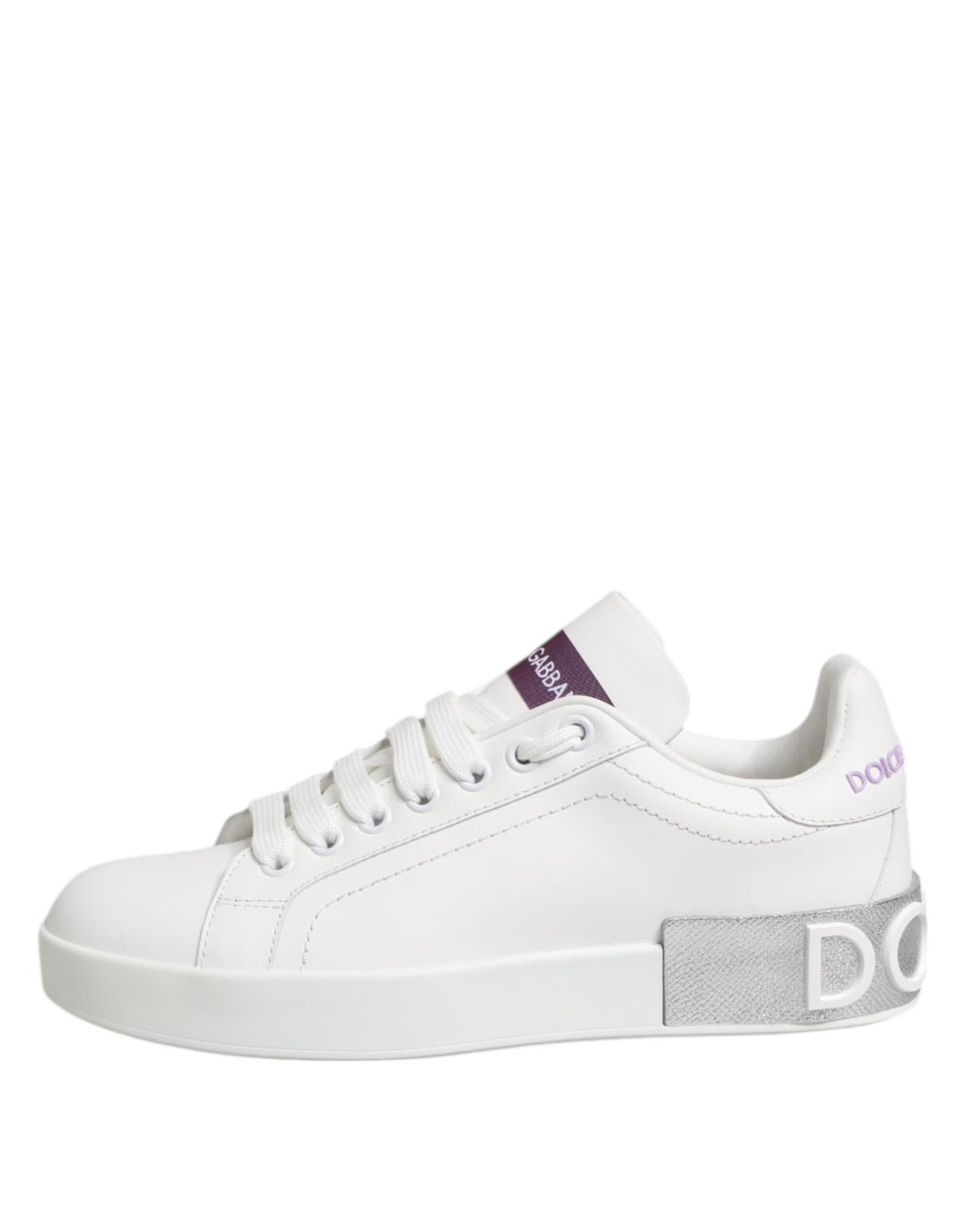 Dolce & Gabbana White Purple Leather Low Top Sneakers Shoes