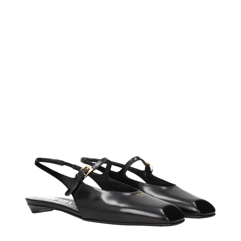 Prada Black Leather Flat Sandals