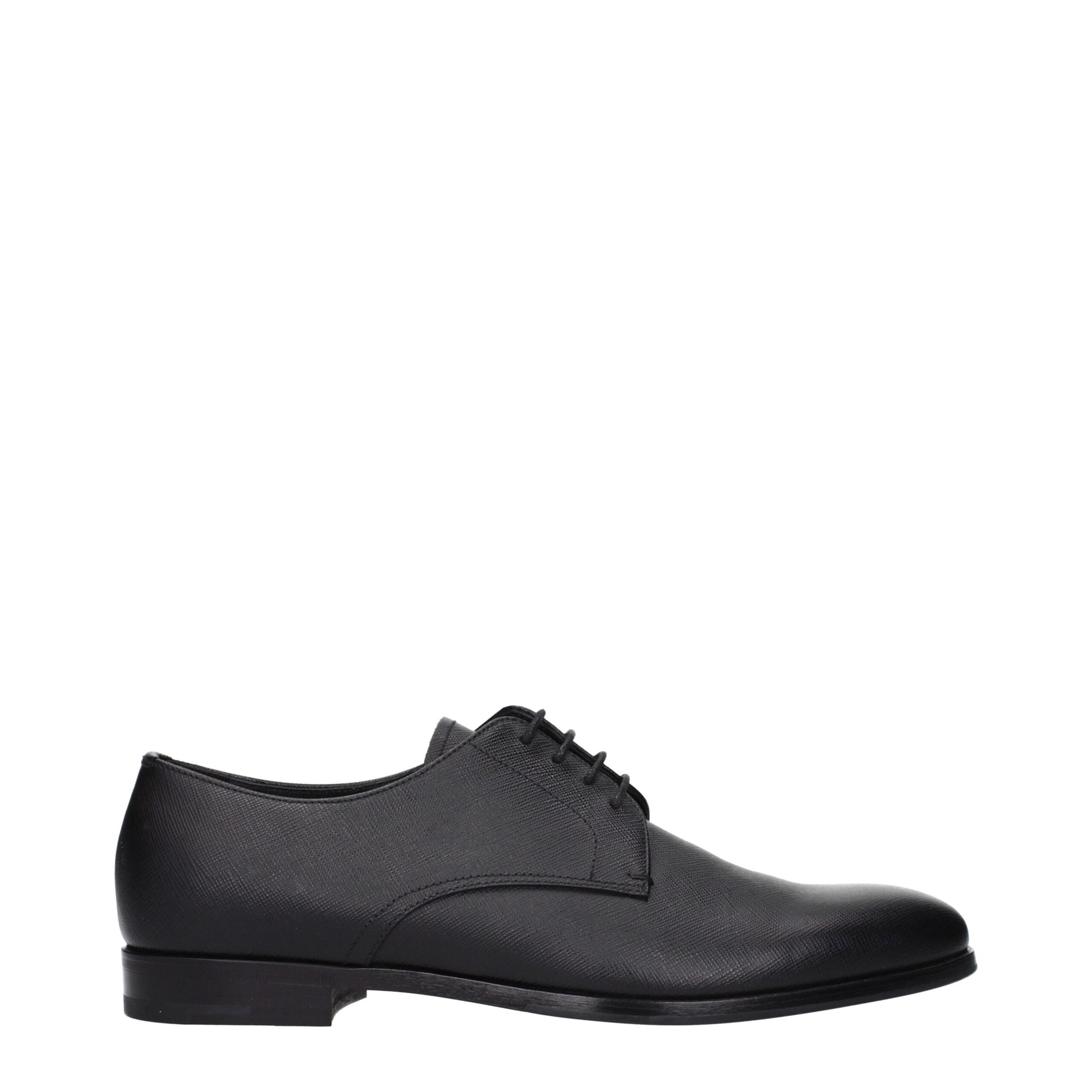Prada Black Leather Oxfords And Derbies