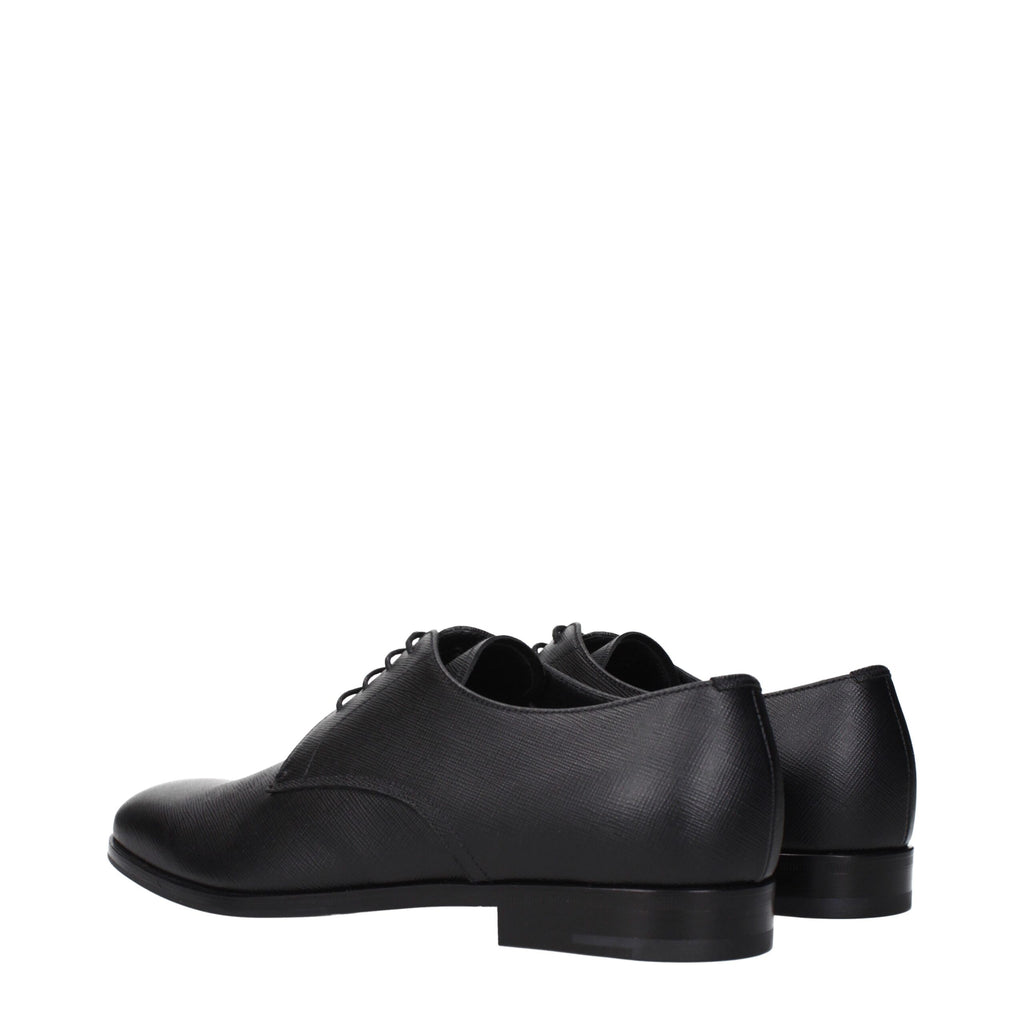 Prada Black Leather Oxfords And Derbies