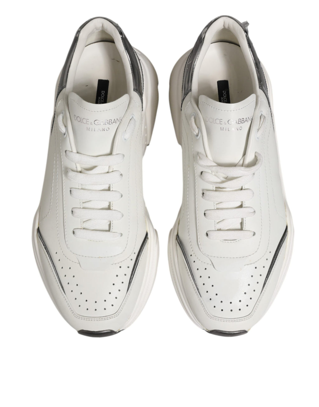 Dolce & Gabbana White Silver DAYMASTER Leather Men Sneakers Shoes