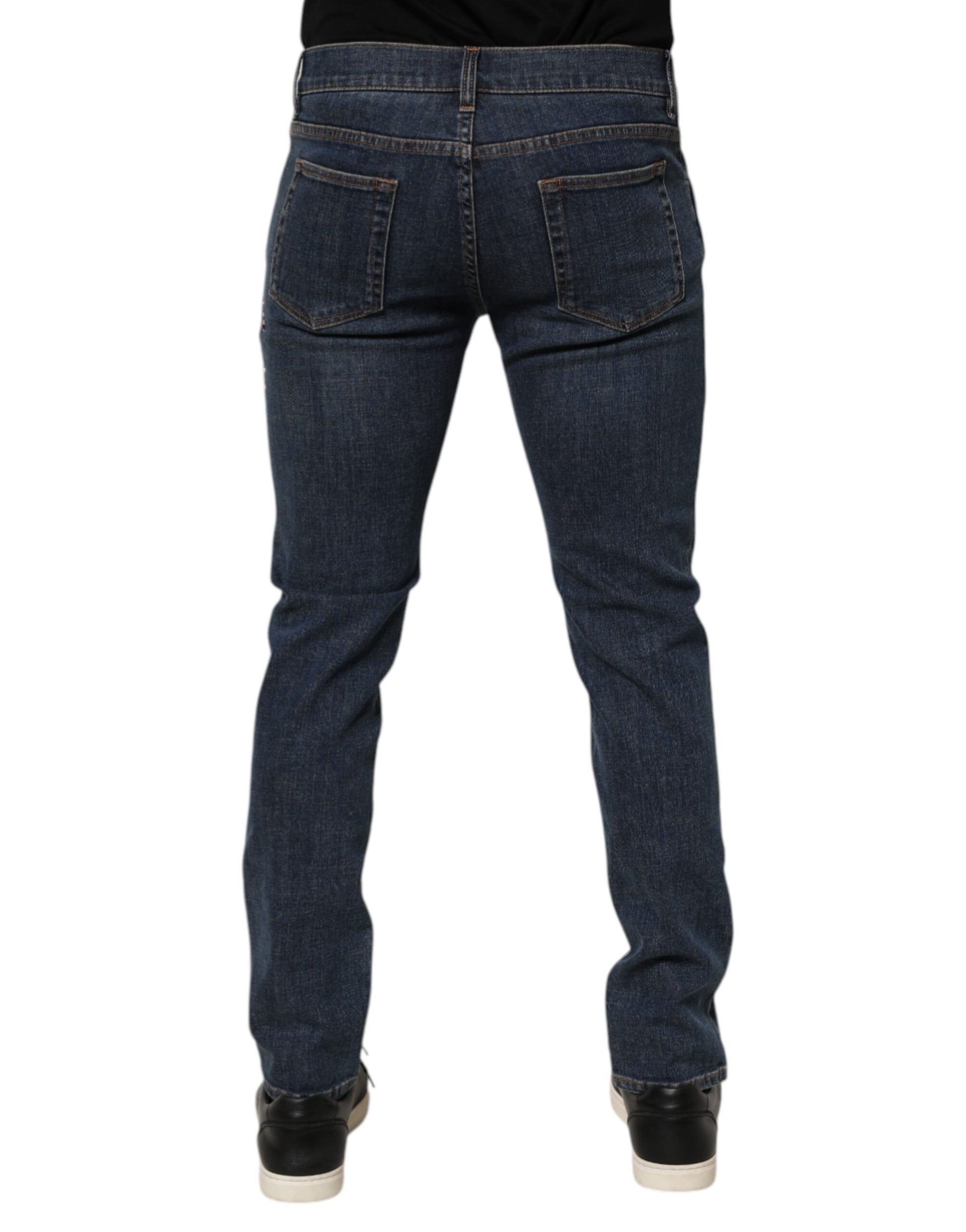 Dolce & Gabbana Blue Rabbit Embroidery Slim Men Denim Jeans